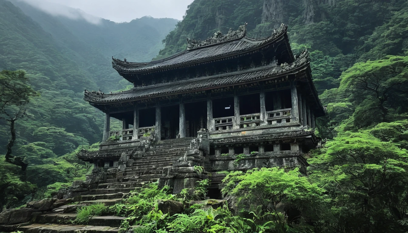 Spooky atmosphere、Ancient temple deep in the mountains