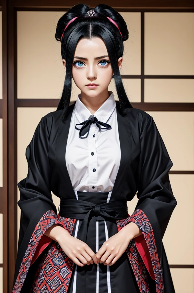 Kimetsu no Yaiba anime,gender woman,black hair and blue eyes