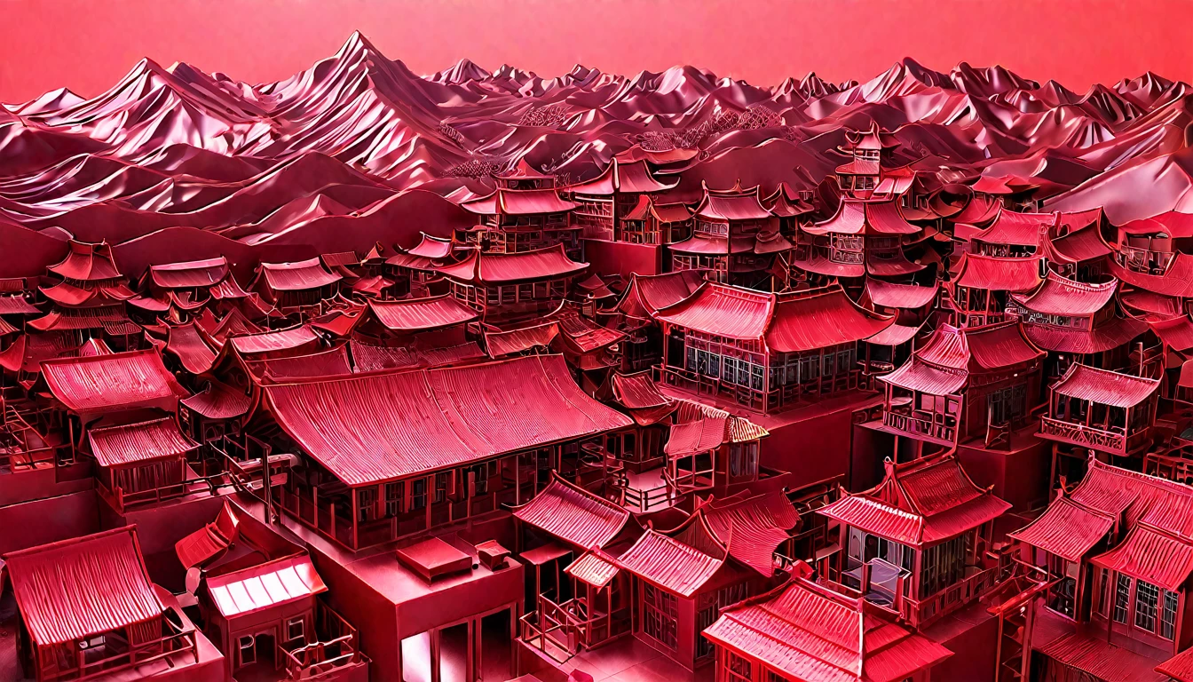 A 3d SCENERY MADE WITH red METAL