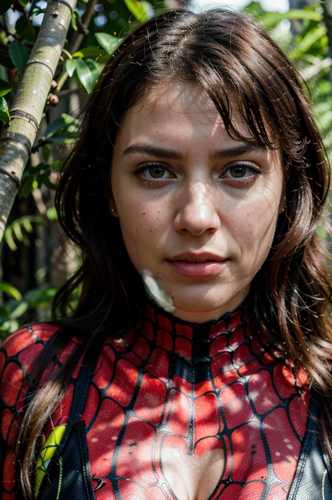 (best quality:1.4), (ultra highres:1.2), (photorealistic:1.4), (8k, RAW photo:1.2), very high detail, (portrait shot:1.5),(giant, gigantic snake in Spider-Man custome, small trees, in jungle
