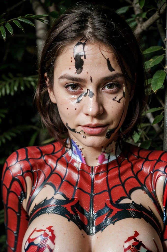 (best quality:1.4), (ultra highres:1.2), (photorealistic:1.4), (8k, RAW photo:1.2), very high detail, (portrait shot:1.5),(giant, gigantic snake in Spider-Man custome, small trees, in jungle