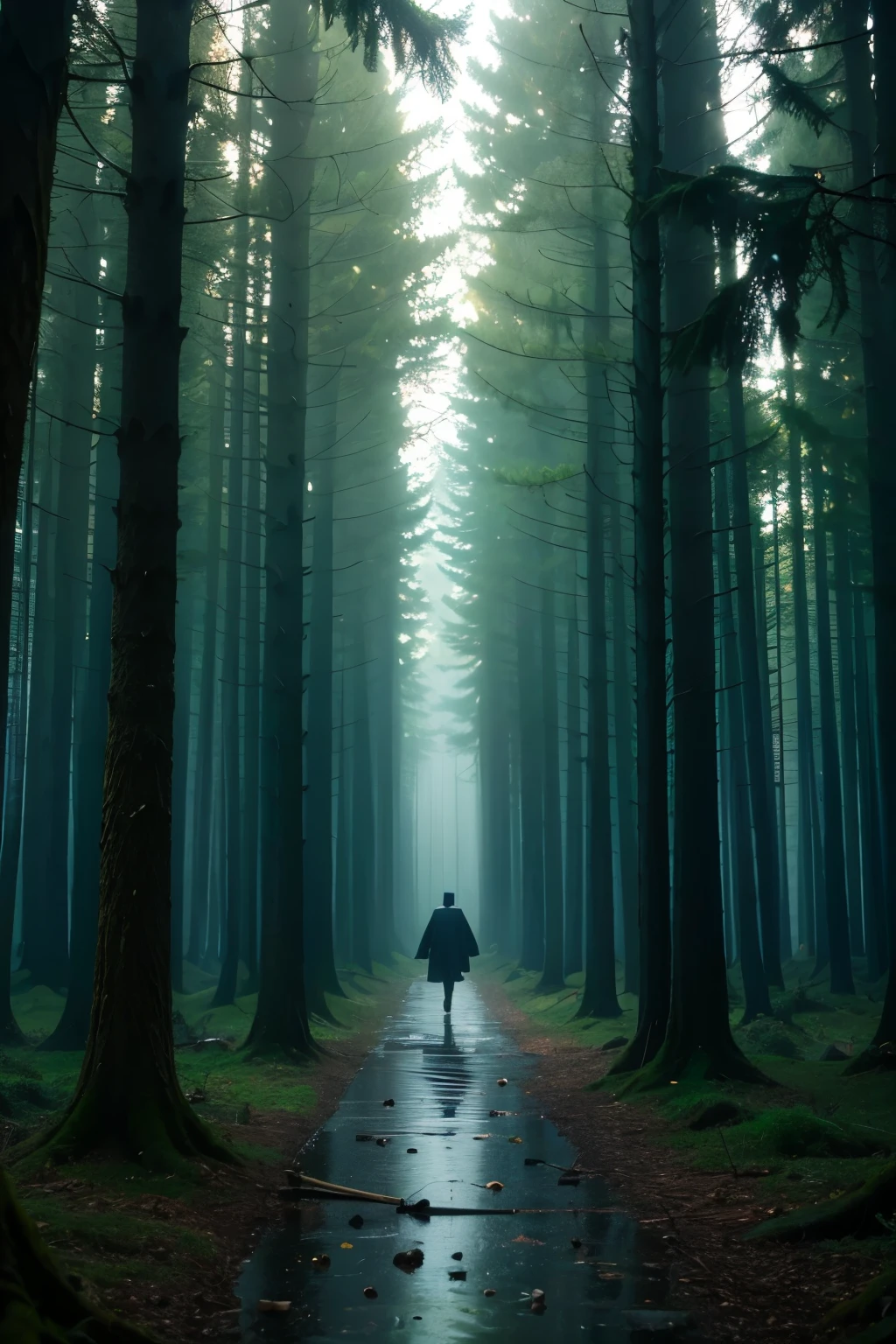 Highest quality, forest,Healing,Fantasy,There are no people,power,rain,dark,painful,Nostalgic,Harry Potter style,sad,night,