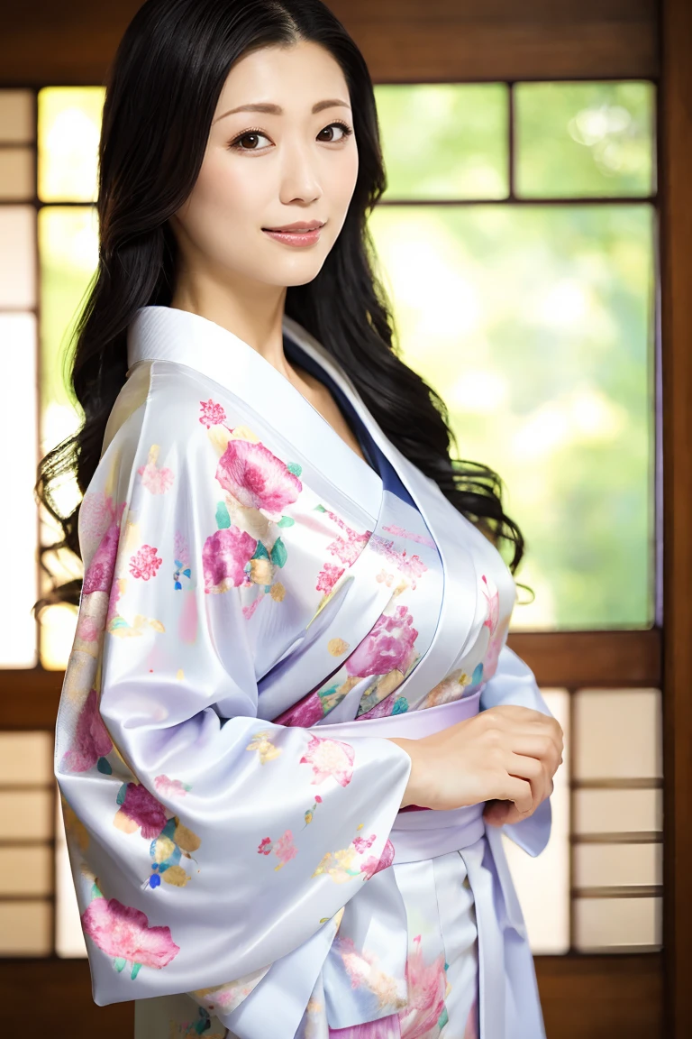 (Highest quality、Tabletop、8K、Best image quality、Award-winning works)、(1 Beautiful Mature Woman:1.1)、(Innkeeper:1.1)、(Elegant floral kimono:1.2)、(A kimono with a perfect and accurate collar:1.2)、Perfect Mature Woman Portrait Photo、Glowing Skin、Standing Elegantly、(Blurred elegant and elaborate perfect Japanese style room background:1.3)、(The most natural and perfect tidy Japanese-style room background:1.2)、Glowing White Skin、Very white skin、(Accentuate your body lines:1.1)、(The most elegant posture:1.2)(Large Breasts:1.2)