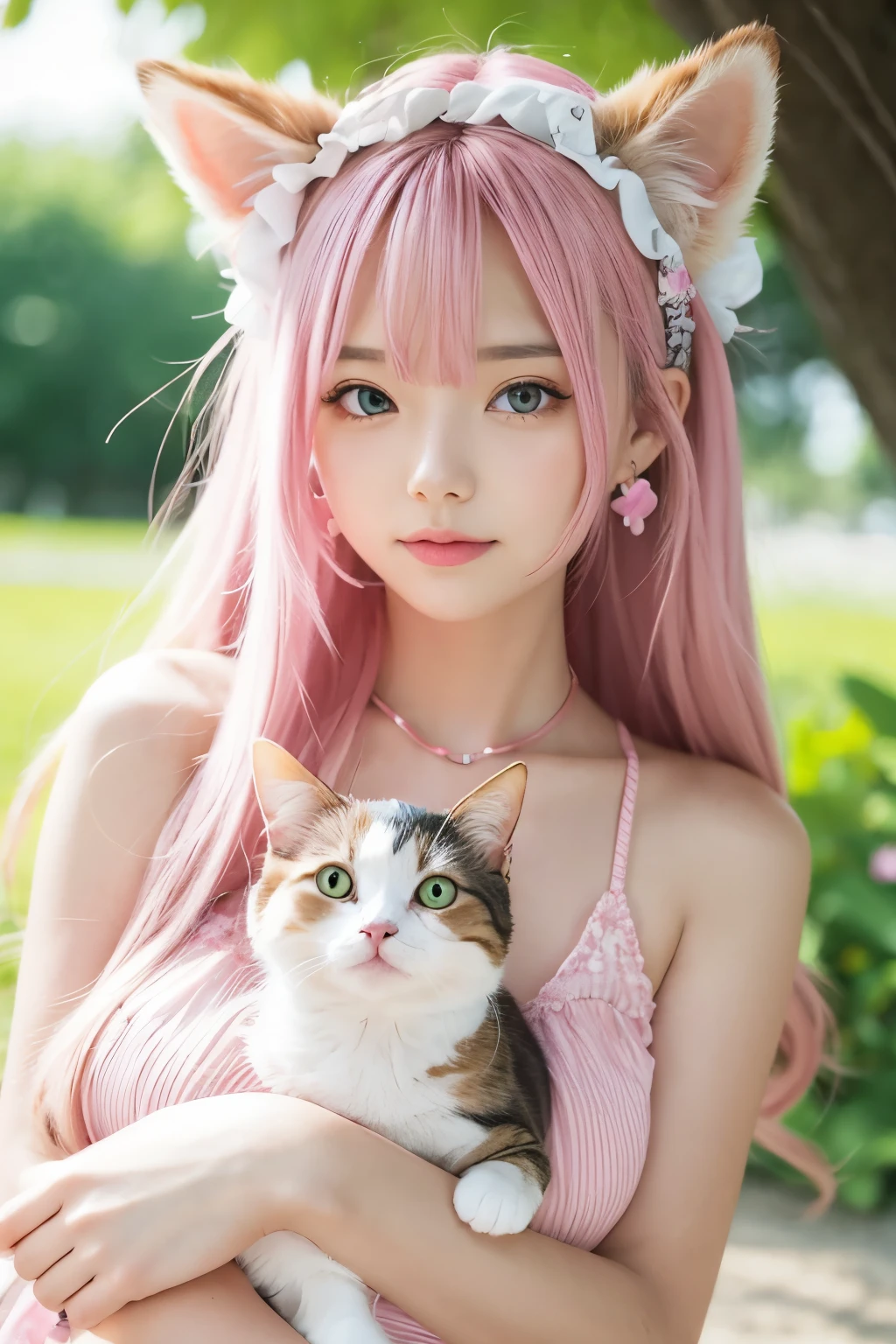Pink Heart Summer Cat