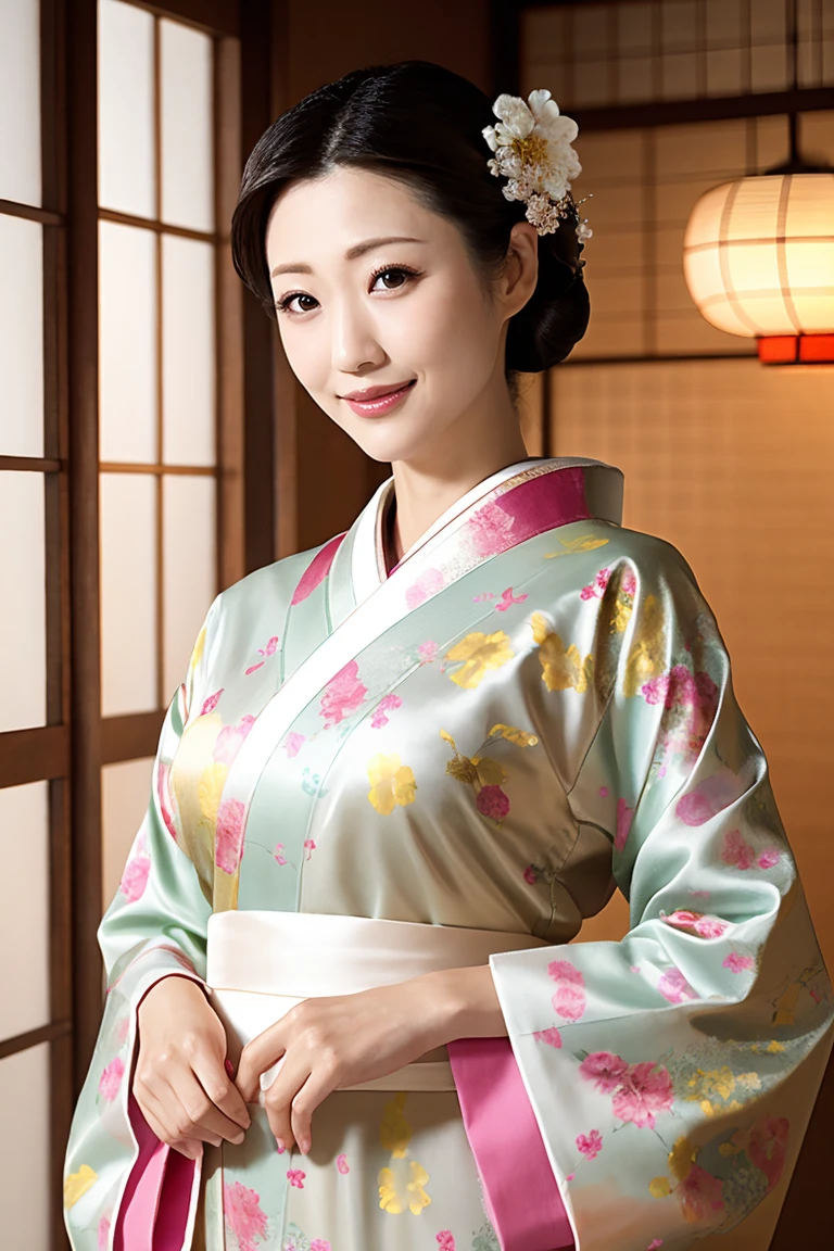 (Highest quality、Tabletop、8K、Best image quality、Award-winning works)、(1 Beautiful Mature Woman:1.1)、(Innkeeper:1.1)、(Elegant floral kimono:1.2)、(A kimono with a perfect and accurate collar:1.2)、Perfect Mature Woman Portrait Photo、Glowing Skin、Standing Elegantly、(Blurred elegant and elaborate perfect Japanese style room background:1.3)、(The most natural and perfect tidy Japanese-style room background:1.2)、Glowing White Skin、Very white skin、(Accentuate your body lines:1.1)、(The most elegant posture:1.2)、(Large Breasts:1.2)