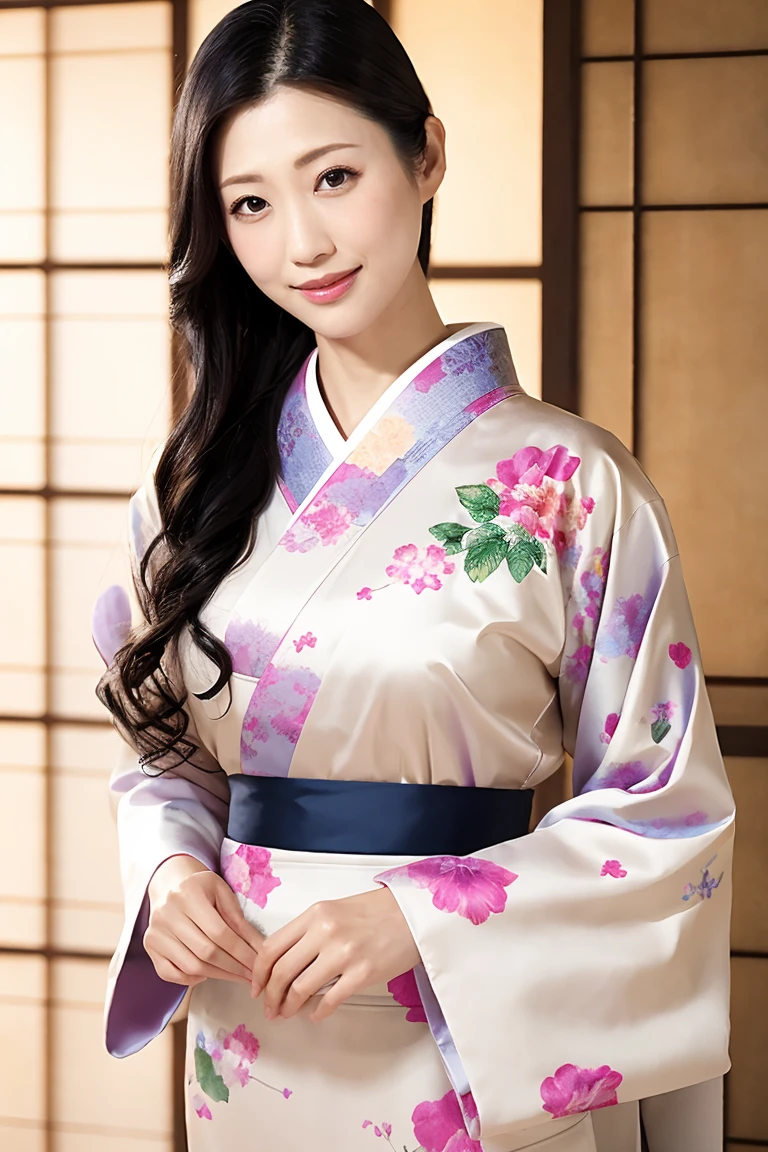 (Highest quality、Tabletop、8K、Best image quality、Award-winning works)、(1 Beautiful Mature Woman:1.1)、(Innkeeper:1.1)、(Elegant floral kimono:1.2)、(A kimono with a perfect and accurate collar:1.2)、Perfect Mature Woman Portrait Photo、Glowing Skin、Standing Elegantly、(Blurred elegant and elaborate perfect Japanese style room background:1.3)、(The most natural and perfect tidy Japanese-style room background:1.2)、Glowing White Skin、Very white skin、(Accentuate your body lines:1.1)、(The most elegant posture:1.2)、(Large Breasts:1.2)