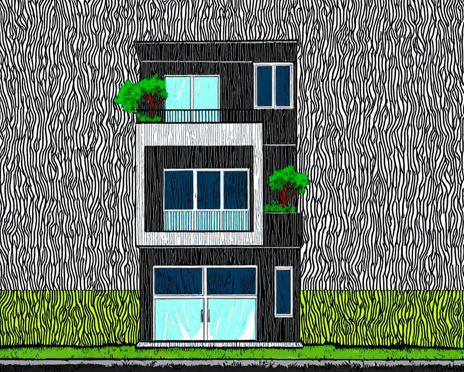 un rendu d&#39;un immeuble de deux étages avec un balcon et un balcon, maison complète, condo moderne et luxuriant comme vitrine, villa interdimensionnelle, conception architecturale globale, front vue en élévation, vue de face, vue en élévation, maison conceptuelle, élévation avant, concept architectural, appartement 2j, design extérieur, conception résidentielle, rendu 3D, rendu 3D, maison contemporaine
