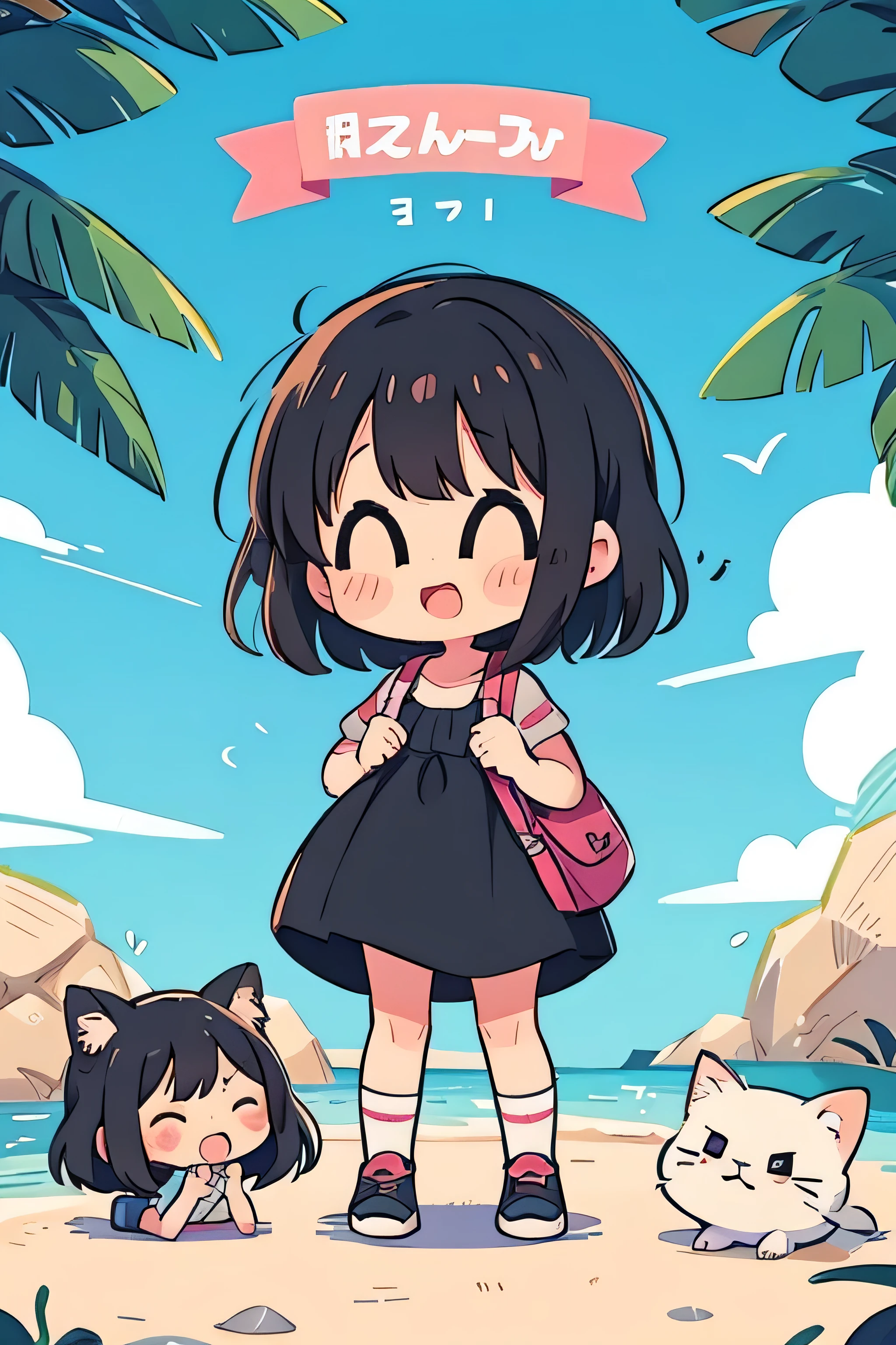 chibi girl, Short black hair, surprised