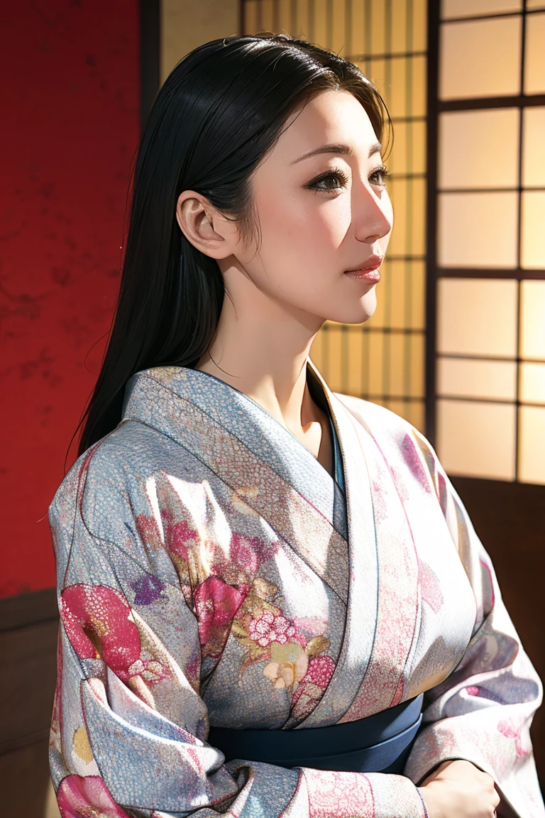 (Highest quality、Tabletop、8K、Best image quality、Award-winning works)、(1 Beautiful Mature Woman:1.1)、(Innkeeper:1.1)、(Elegant floral kimono:1.2)、(A kimono with a perfect and accurate collar:1.2)、Perfect Mature Woman Portrait Photo、Glowing Skin、Standing Elegantly、(Blurred elegant and elaborate perfect Japanese style room background:1.3)、(The most natural and perfect tidy Japanese-style room background:1.2)、Glowing White Skin、Very white skin、(Accentuate your body lines:1.1)、(The most elegant posture:1.2)、(Large Breasts:1.2)