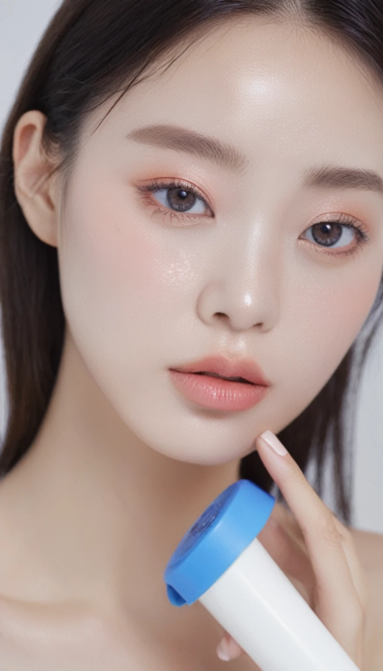 ultra wide shoot, front photo, 1girl with shopping bag and pointing finger up, woman, (Photorealsitic)、(intricate detailes:1.2)、(masterpiece、:1.3)、beauty face, (top-quality:1.4)、(超A high resolution:1.2)、超A high resolution、(A detailed eye)、(detailed facial features), ((Realistic lighting、top-quality、8K、natural light, masterpiece:1.3))、bright photo, Clear focus:1.2、1girl in、flawless beauty:1.4、Superfine Face、Narrow-eyed、double eyelid、photos realistic, perfect eyes, perfect skin, detailed skin, detailed face, looking viewer, front view, potrait, raw photo, simple soft pink background, (intricate detailed skin textured:1.4) front view, looking viewer, clear face, 1 girl、porate、Bright and very beautiful face、beautiful girl, A stunning close-up portrait showcasing the beauty of a Korean model. The composition features soft, natural lighting , bright eyes, and striking cheekbones. Her glossy, The background is simply white background, wear sweetshirt, neat hair, long hair, instagram model, profil picture, bright and natural