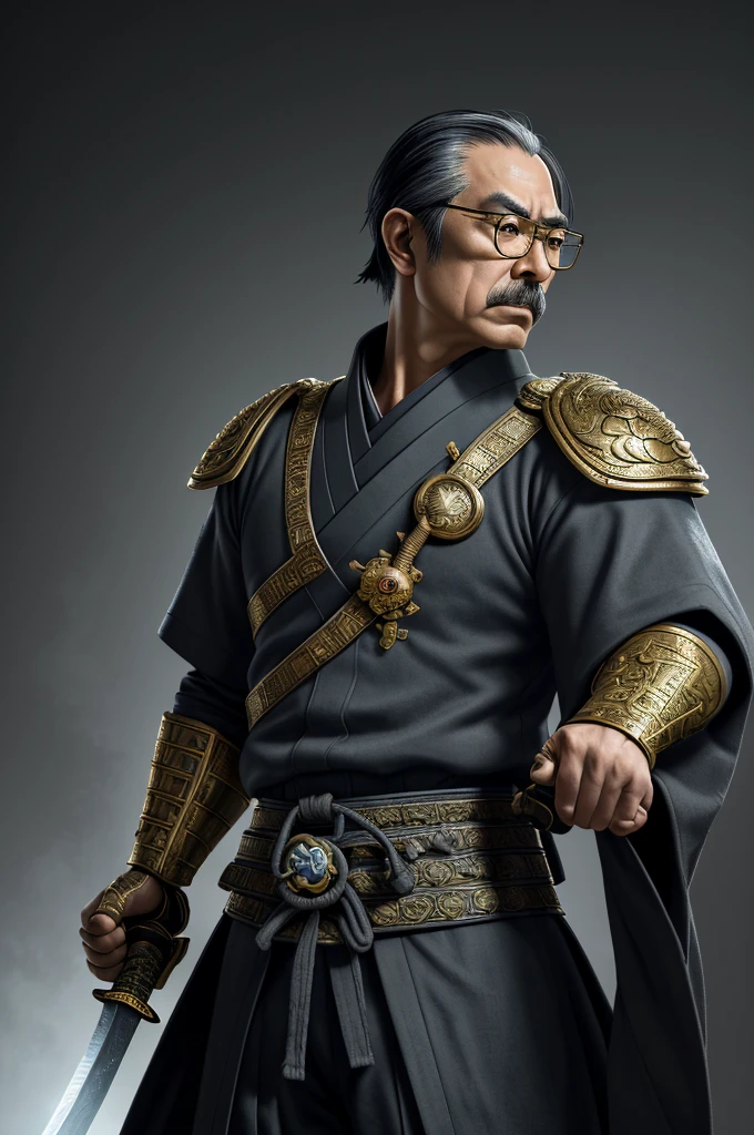 Highest quality，High resolution，((Emperor Showa)) ，（Empire of Japan），Fist of the North Star，One person，（Hirohito），（black_coat），male，One personで，Middle Age，（Circle_Glasses），strongest，Anime Style，(Limbs)，(Full Finger)，(Accurate fingertips), (The finer details), (Super detailed)，(Japanese sword:)，4K，(high resolution)，whole body, (Front angle), Looking at the camera,masterpiece，(Subtle details)，(Intricate details)，Octane Rendering，(Hyper Detail)，