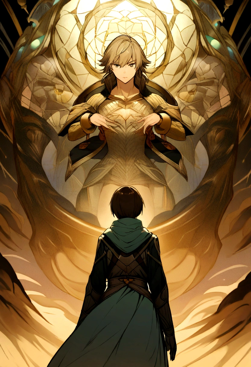 Creating a visual description for the cover art of Chapter 2:
**Concept for Cover Art:**
The cover art portrays Kaito Hoshino and Ryota Kazama engaged in a dynamic clash of powers amidst the antique shop's mystical surroundings. Kaito, with his eyes focused and Dimensional Flow radiating around him, stands in a poised stance, displaying his newfound abilities. Opposite him, Ryota Kazama channels Temporal Reversal, his hands manipulating the air around him with a subtle yet potent energy.
In the background, Master Tanaka observes with a mixture of curiosity and concern, his ancient artifacts shimmering with latent power. The scene is set against the backdrop of Neon Harbor's futuristic skyline, blending elements of advanced technology with mystical intrigue. The cover art captures the essence of rivalry and burgeoning powers, hinting at the deeper mysteries that await our protagonists as they navigate their intertwined destinies.
For actual artwork, consider commissioning an artist who specializes in dynamic character illustrations and futuristic settings to bring this concept to life visually.