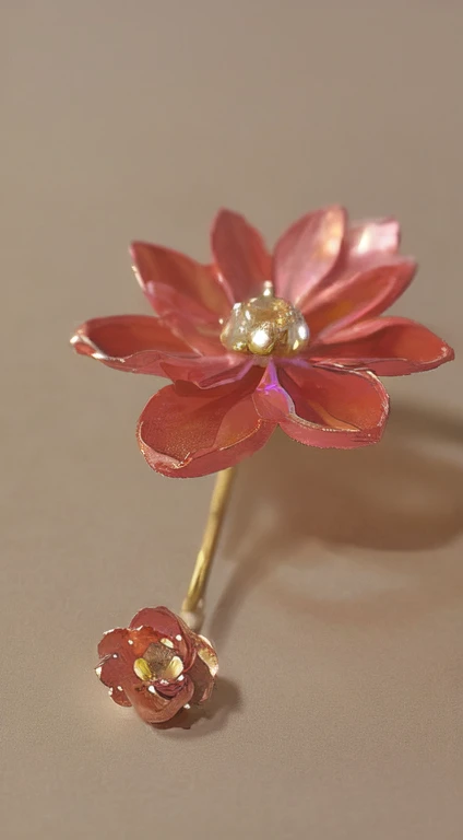 Create a flower that represents a Gold and Crimson Red Dragon, with precious stones, fire, The flower is linked to a gold ring that has precious stones,