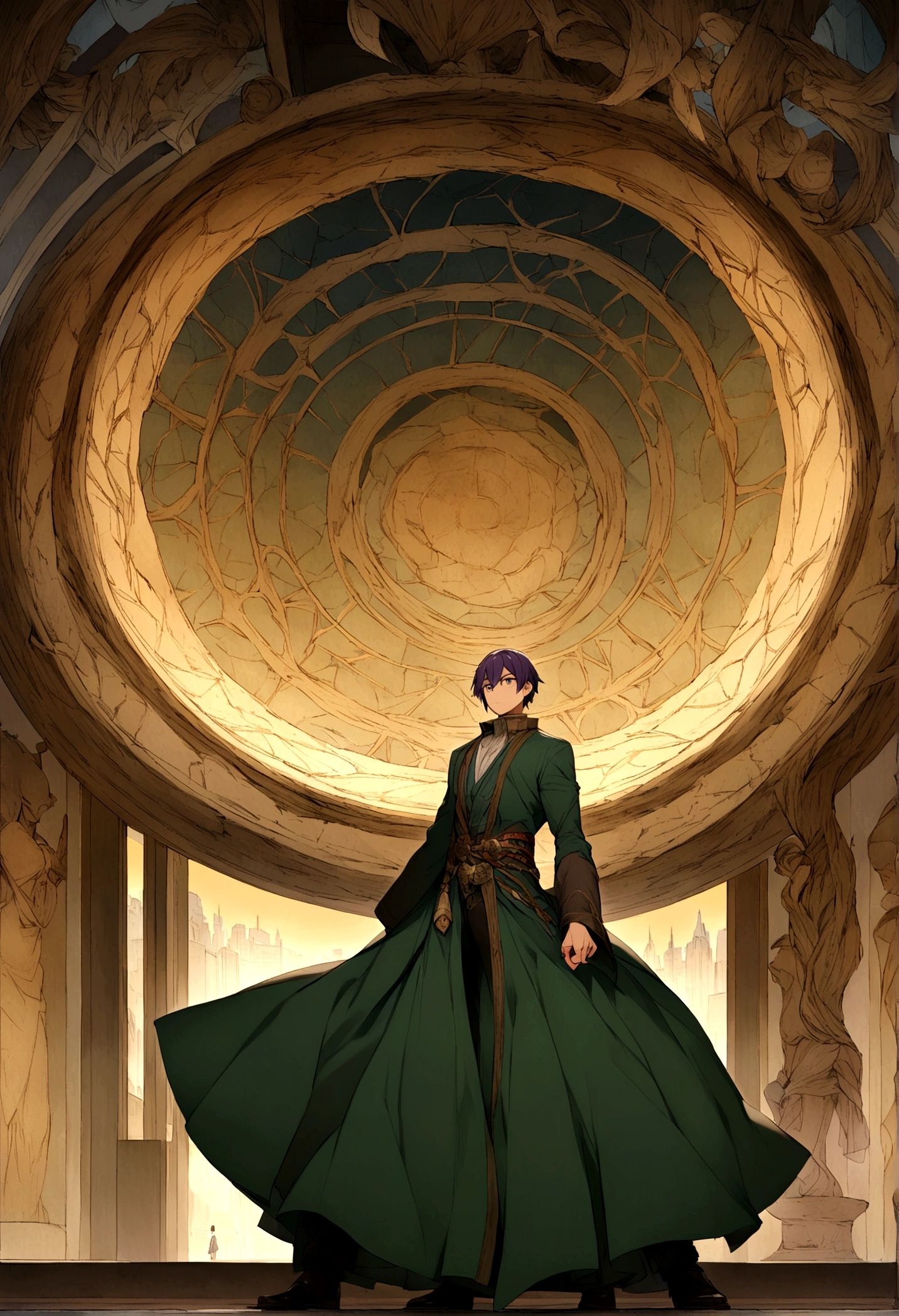 Creating a visual description for the cover art of Chapter 2:
**Concept for Cover Art:**
The cover art portrays Kaito Hoshino and Ryota Kazama engaged in a dynamic clash of powers amidst the antique shop's mystical surroundings. Kaito, with his eyes focused and Dimensional Flow radiating around him, stands in a poised stance, displaying his newfound abilities. Opposite him, Ryota Kazama channels Temporal Reversal, his hands manipulating the air around him with a subtle yet potent energy.
In the background, Master Tanaka observes with a mixture of curiosity and concern, his ancient artifacts shimmering with latent power. The scene is set against the backdrop of Neon Harbor's futuristic skyline, blending elements of advanced technology with mystical intrigue. The cover art captures the essence of rivalry and burgeoning powers, hinting at the deeper mysteries that await our protagonists as they navigate their intertwined destinies.