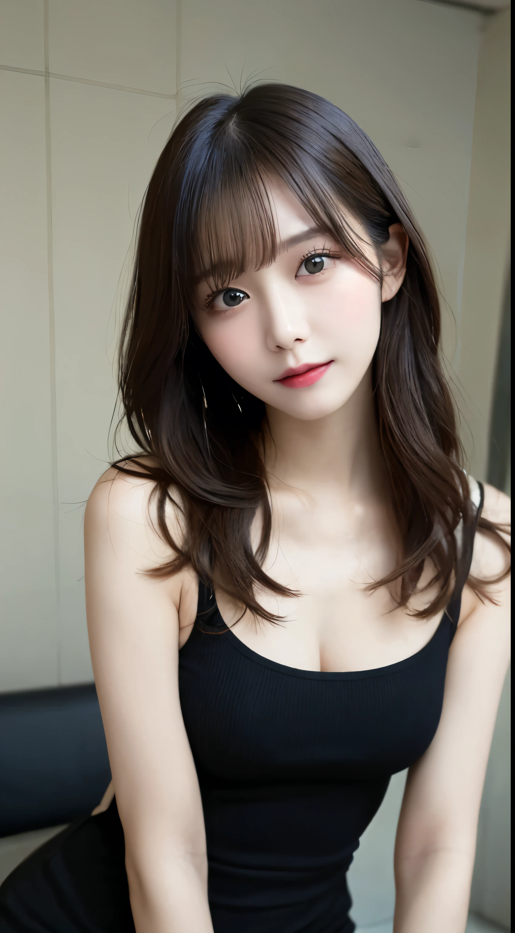 Tabletop, Highest quality, shape, Very detailed, finely, High resolution, 8k wallpaper, 完璧なダイナミックな構shape, Beautiful and exquisite, Nice spring clothes,Beautiful straight hair,Small breasts,Natural color lip, 20-year-old girl、cute、sexy shot looking at camera,Always blur the background,Perfect and beautiful face、Slim face and figure,Big eyes、Putting on gal makeup,Actual Photos（Best image quality）、Sexy Face、Fashion magazine model pose、A shy smile、Cyberpunk Fashion、Change pose randomly、Randomly change the shooting angle and position