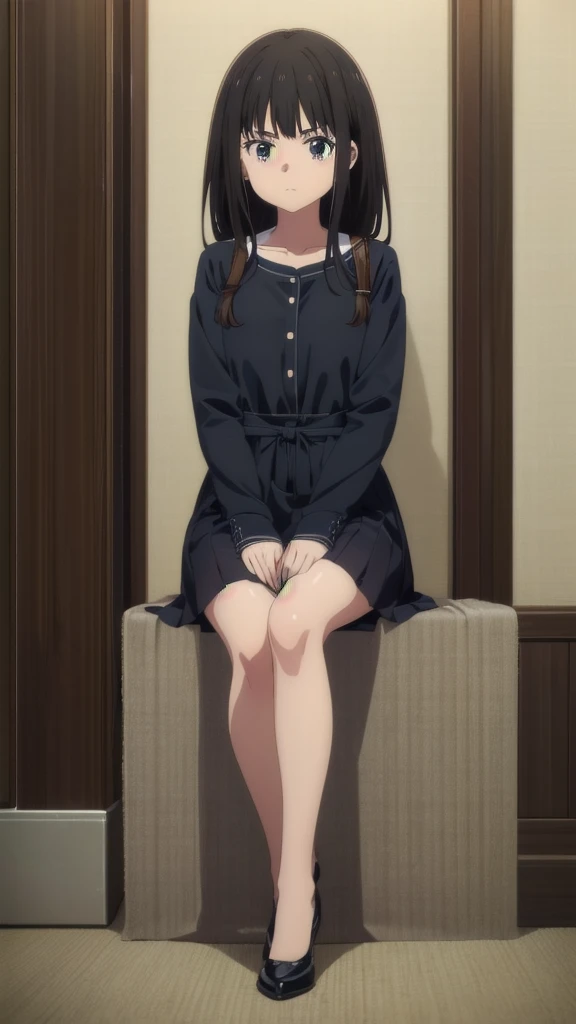 (((Pixel Perfect, Perfect detail))), alone, 1 girl, takina inoue, Looking at the audience, Shut your mouth, sitting ,full Body