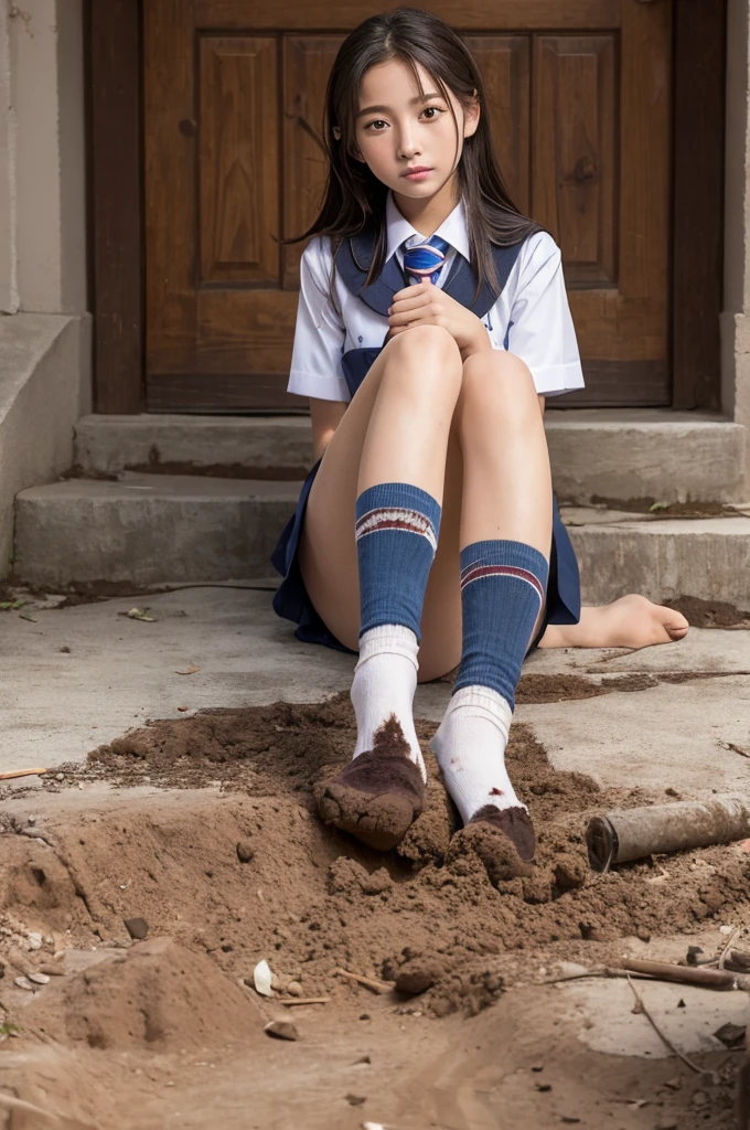 ((school uniform))  ((Beautiful woman))  ((Dirt-stained socks))