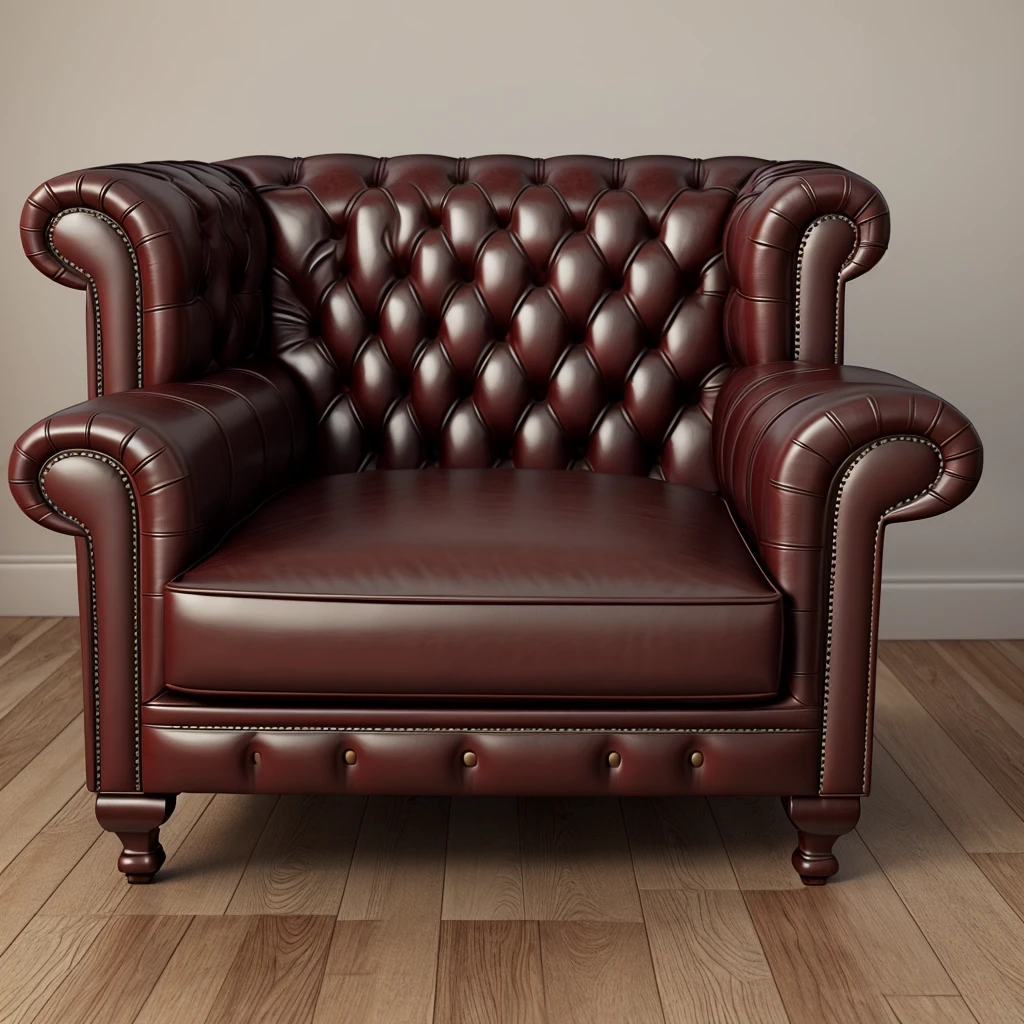 Chesterfield chair, leather, on the floor, soft smooth lighting, vibrant studio lighting, physically based rendering