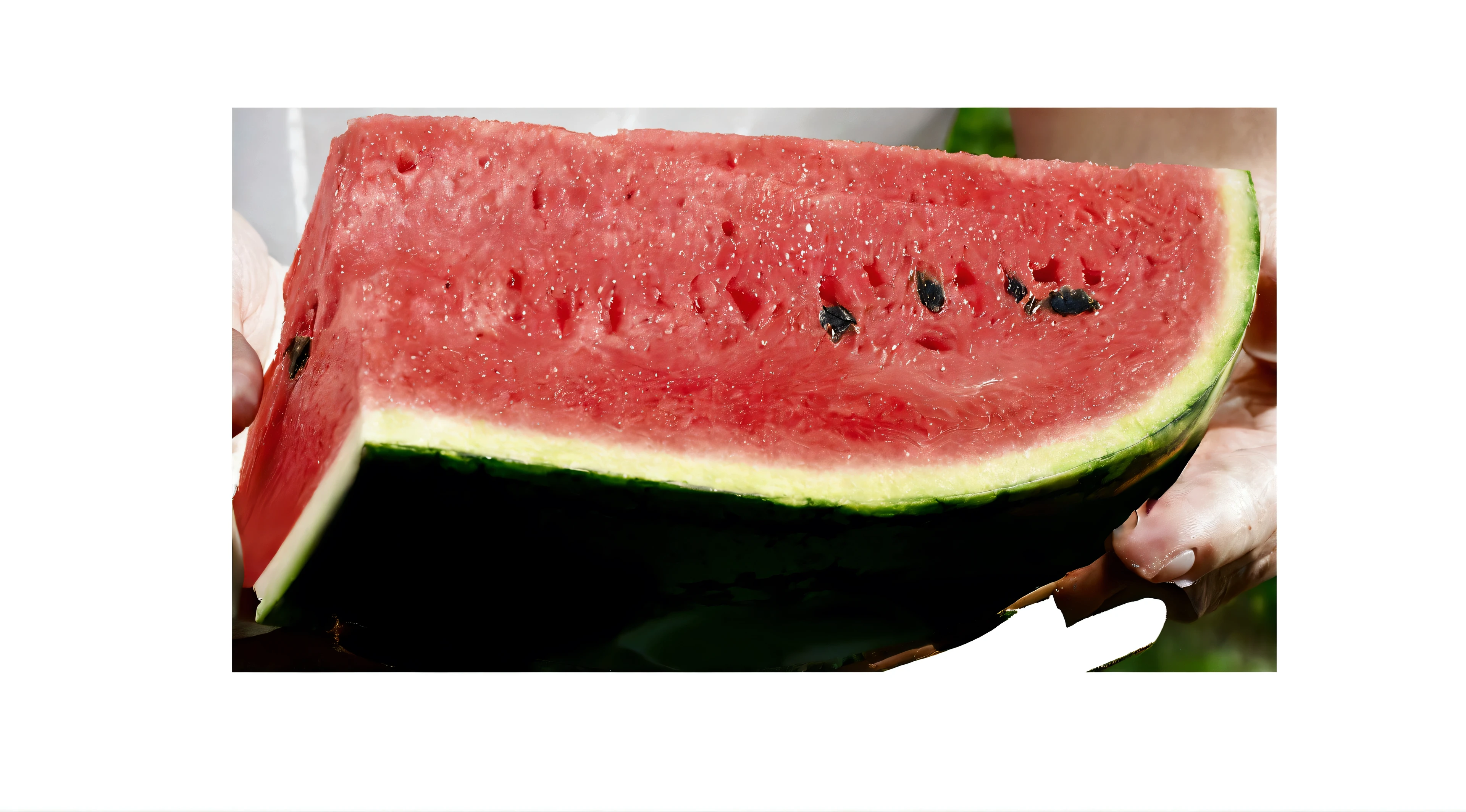 someone is holding a slice of watermelon with a bite taken out of it, watermeloncore, watermelon, gestation inside a watermelon, watermelons, bottom angle, 8/8, 2 0 1 2 watermelon diner, close - up photo, close-up photo, material is!!! watermelon!!!, 1/30, close - up shot
