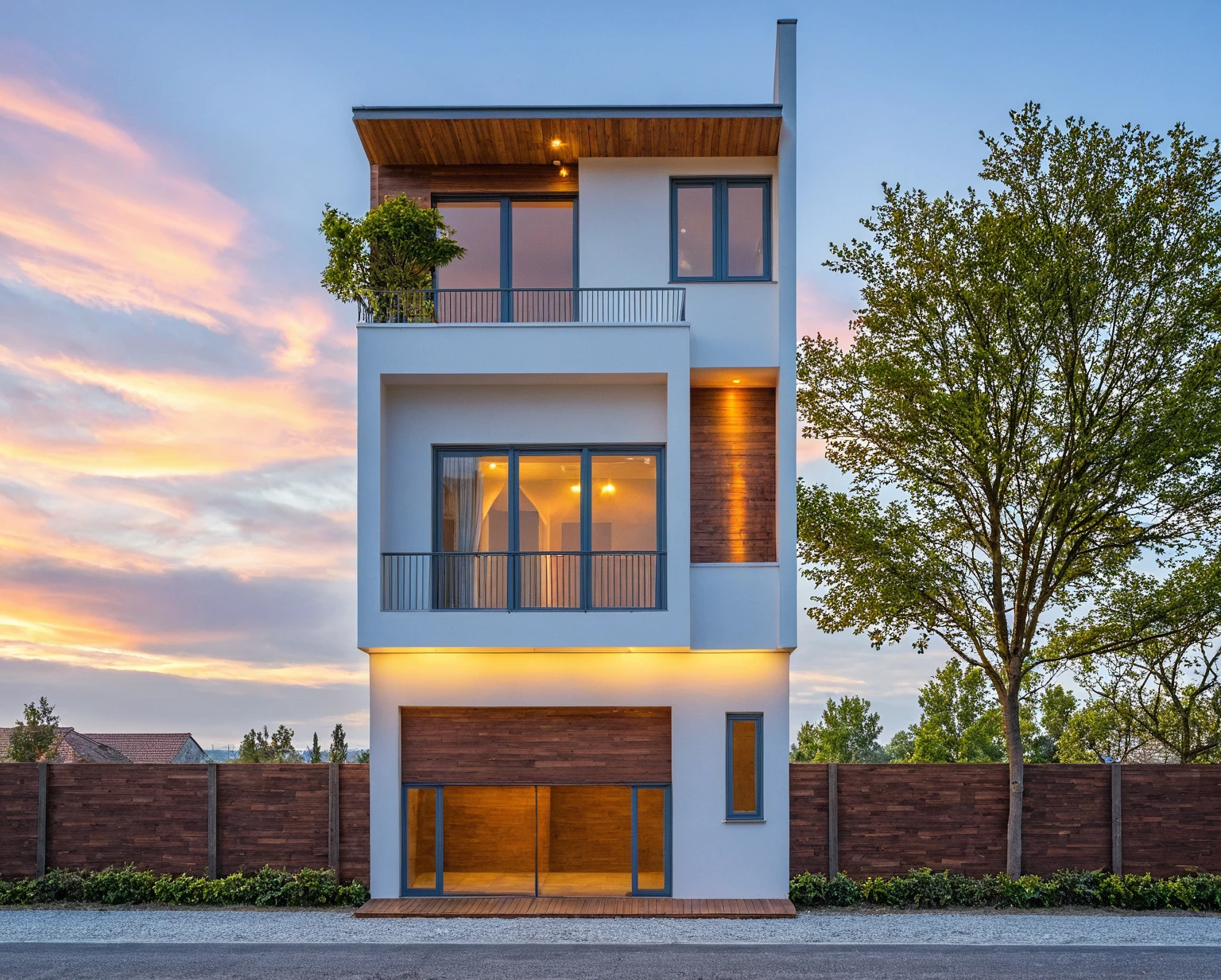 ouvrages d'art, High quality, best quality, authentique, Great detail, En plein air, plain-piedVilla XL, credit group, style de maison moderne dans la rue ,stairs, white wall ,itinerary,pavement, grass, trees, sky, nuvens, (day light:1.1)