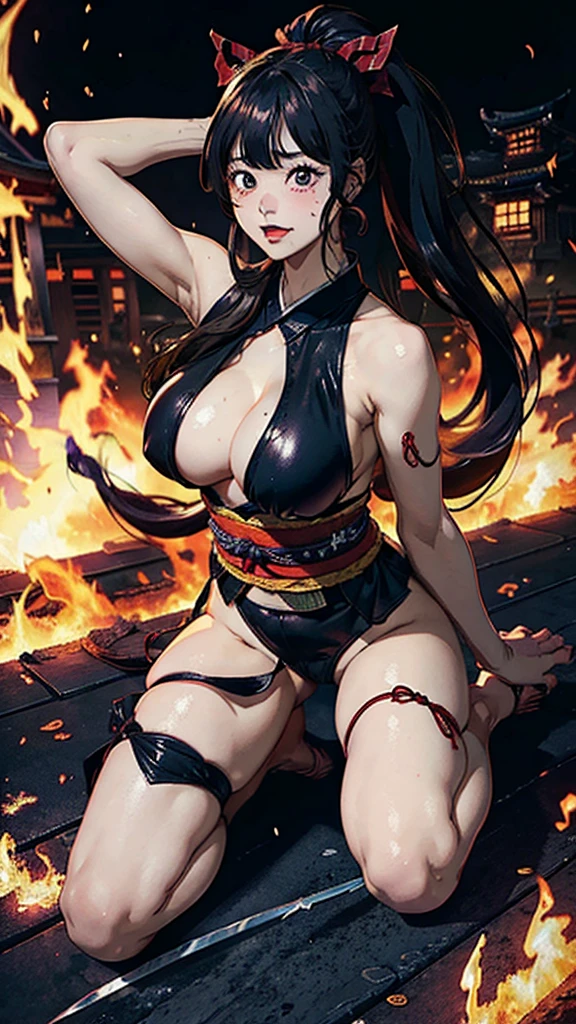 orgasm:1.5、Ahegao:1.5、whole body、Thighs、Toes、battlefield、Inferno in the background、Darkness in the background、Cleavage、warrior、Sengoku period、woman、armor、Tying up hair、Japanese sword