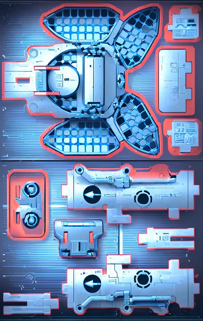 Mecha parts, highly detailed panel cuts, Spacesuit cartoon，Space car cartoon,  融合Mecha parts, highly detailed panel cuts,Plan of a small space station with computers, parts and components, 融合Mecha parts, simple Bionic explosion diagram, Very detailed schematic, Highly detailed toys, cyborg parts and components, Mecha details, Clean lines and flat colors, Mecha parts, Mechanical body, Bionic explosion diagram, Realistic shadow parts, Mechanical parts details