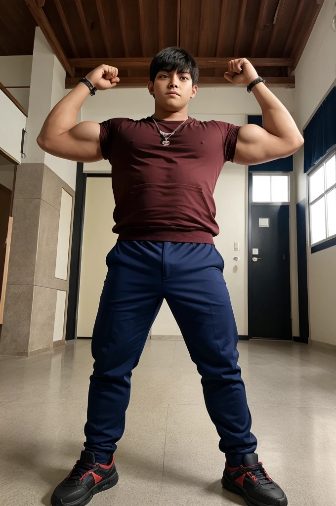 best qualtiy,tmasterpiece,超A high resolution,(realisticlying:1.4),详细的脸,独奏,Repressed shots,((full bodyesbian)),The muscular man stands on the podium,inside a classroom,Green blackboard,Black jumpsuit,Asian male,1 male,37-year-old man,Place your hands on your crotch,a broad shouldered,the Extremely Detailed CG Unity 8K Wallpapers,Complicated details,Detailed skin texture details,Warm tones,Spread your legs,An expression of kindness,large pecs,Round pectoral muscles,Naked upper body,Anatomy Human,((((Bulging crotch)))),Dark skin,Dark brown legs,sweat leggs,Thick body hair