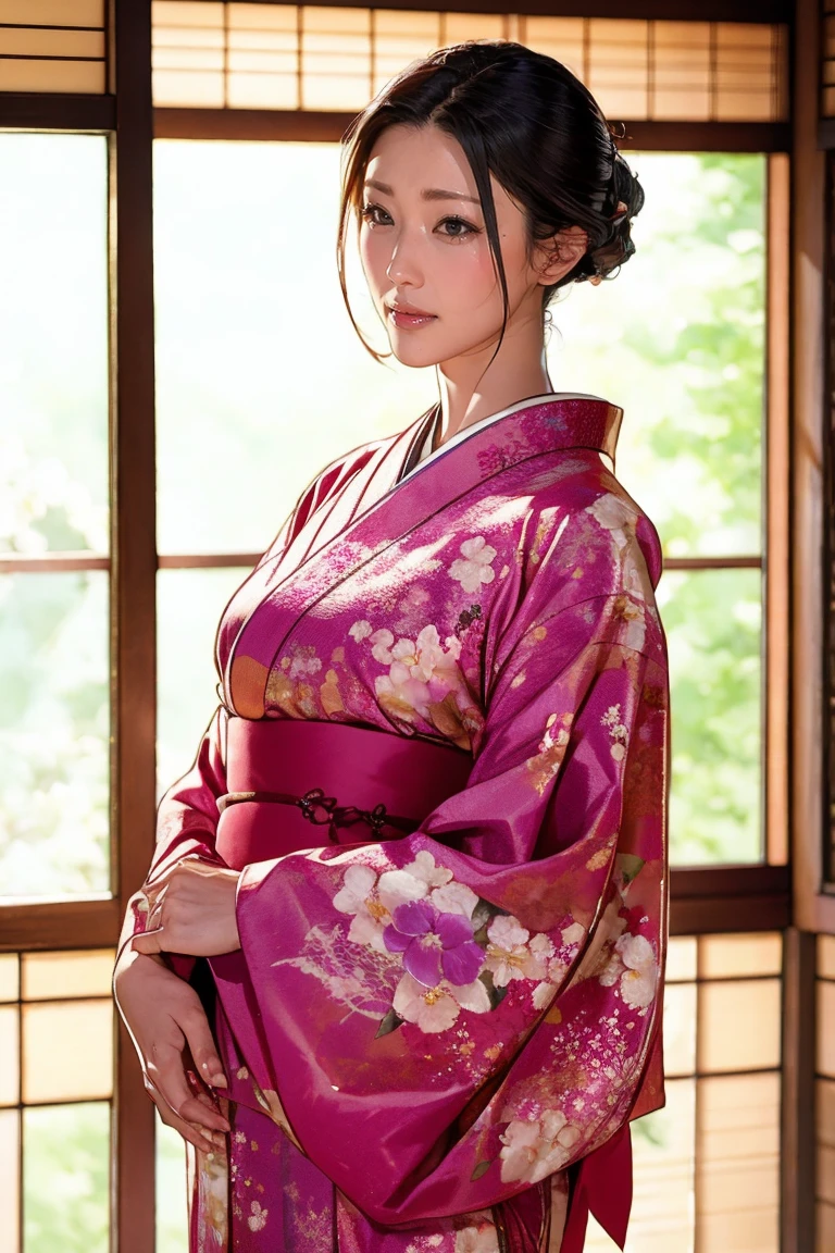 (Highest quality、Tabletop、8K、Best image quality、Award-winning works)、(1 Beautiful Mature Woman:1.1)、(Innkeeper:1.1)、(Elegant floral kimono:1.2)、(A kimono with a perfect and accurate collar:1.2)、Perfect Mature Woman Portrait Photo、Glowing Skin、Standing Elegantly、(Blurred elegant and elaborate perfect Japanese style room background:1.3)、(The most natural and perfect tidy Japanese-style room background:1.2)、Glowing White Skin、Very white skin、(Accentuate your body lines:1.1)、(Standing most elegantly:1.2)、(Large Breasts:1.2)、(A sad look staring at me:1.2)