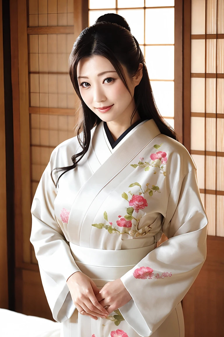 (Highest quality、Tabletop、8K、Best image quality、Award-winning works)、(1 Beautiful Mature Woman:1.1)、(Innkeeper:1.1)、(Elegant floral kimono:1.2)、(A kimono with a perfect and accurate collar:1.2)、Perfect Mature Woman Portrait Photo、Glowing Skin、Standing Elegantly、(Blurred elegant and elaborate perfect Japanese style room background:1.3)、(The most natural and perfect tidy Japanese-style room background:1.2)、(Elegant and luxurious Japanese style room background:1.1)、Glowing White Skin、Very white skin、(Accentuate your body lines:1.1)、(The most elegant posture:1.2)、(Large Breasts:1.2)