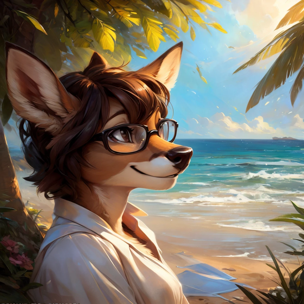 uploaded on e621, by Pixelsketcher, by Bayard Wu, by Thomas Benjamin Kennington , by Einshelm, by hioshiru and kenket, Chunie, portrait, solo anthro female deer doe, with small featureless breasts, clear dark blue, cinematic lighting, day, sunny day, beach, stays in the sea, sea background, mediterranean background, horizon background, shiny, short curly dark brown hair, wears big black nerd glasses, very very beautiful furry art, furry art, smiling, joyful, shiny, happy, feminine, cute face, muzzle, fluffy chest, flawless face, Fallow deer, 1girl, Sakimichan is beautiful, Masterpiece, Wavethesallow Face, shiny, Detailed image, portrait, Detailed image, portrait, full body, wearing wide, long, white blouse, shiny, realistic face, perfect anatomy, hourglass body, (furry body:1.1), anthropomorphic deer, small fluffy tail, detailed background, (cute anatomy:1.1), windy, smiling, very happy, happy
