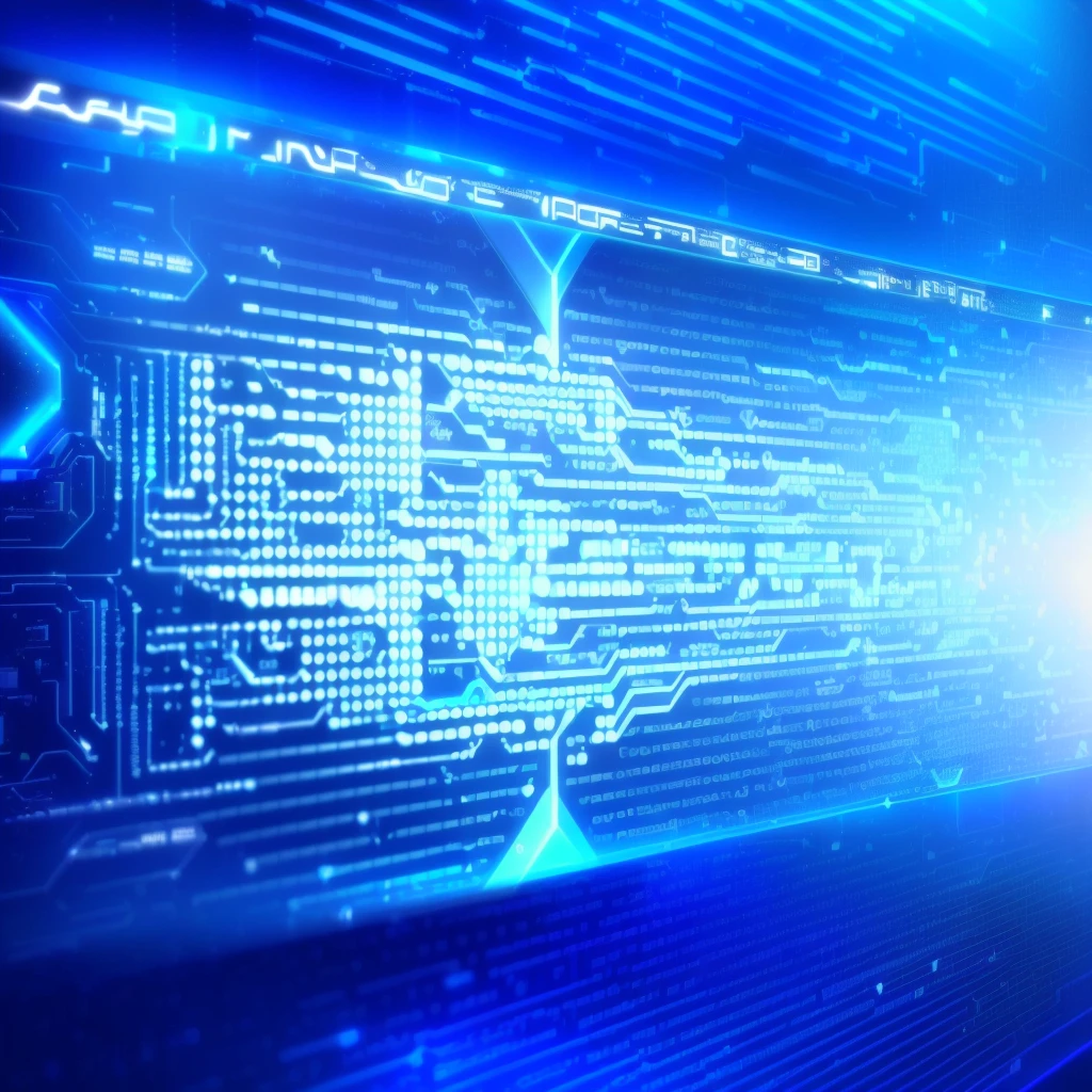 Image of a computer screen with a glowing blue background, digital greebles background, large cyberarrays data holograms, Network Background, quantum technology, Quantum computing, Futuristic Background, Digital Rendering, Holographic interface, video, technology, data holograms, Futuristic laser tracking, advanced technology, Science Fiction, Data fragments explode