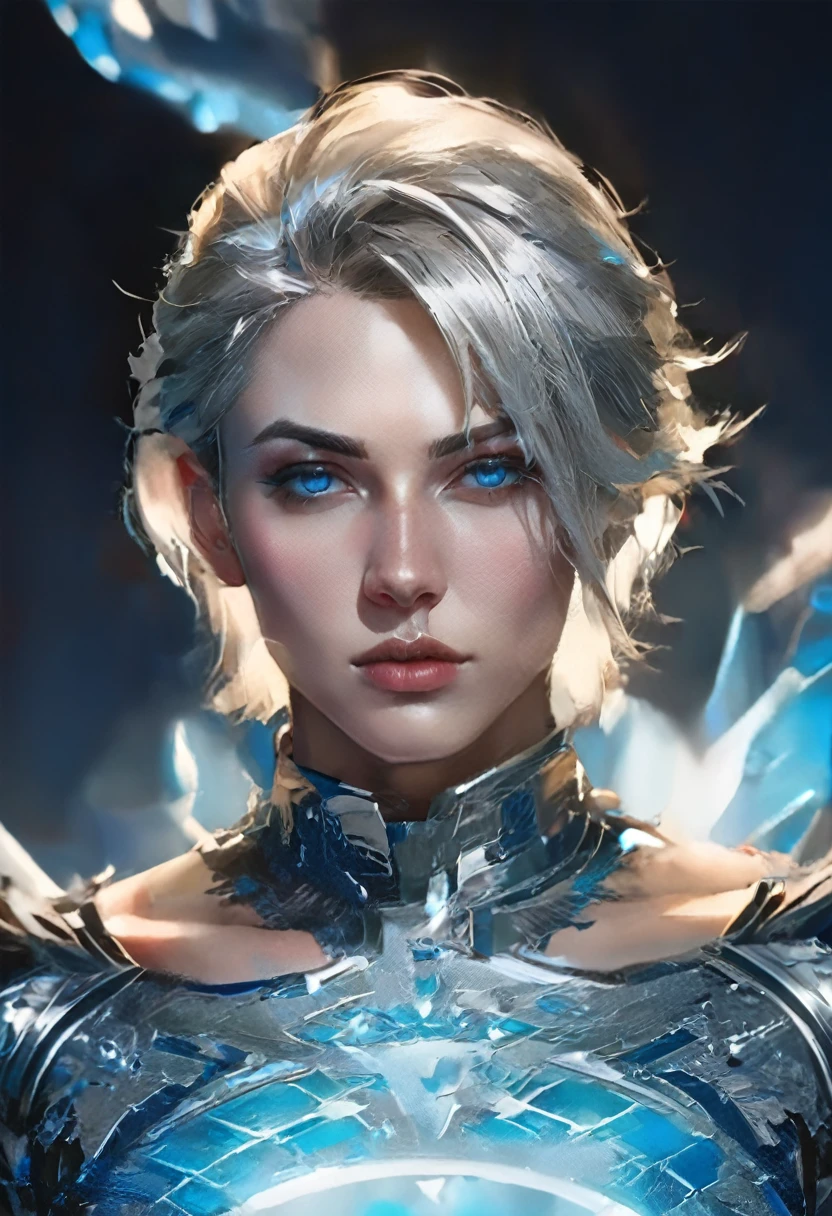 a woman with blue eyes and a silver outfit, artgerm ; 3d unreal engine, fanart best artstation, attractive androgynous humanoid, epic fantasy art style hd, extremely detailed artgerm, hyperrealistic fantasy art, ig model | artgerm, epic fantasy art style, stunning character art, beautiful androgynous prince, epic fantasy digital art style