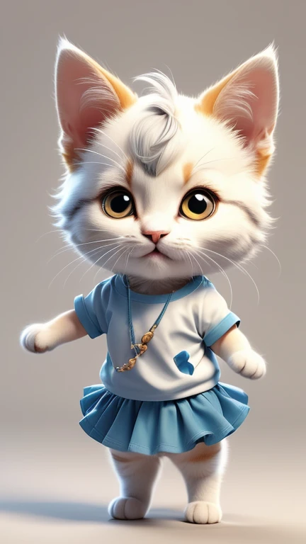 masterpiece,Highest quality,animal,a bit,cute,No humans,kitten:Minuet,Plain T-shirt and mini skirt outfit,Standing on hind legs,The background is park