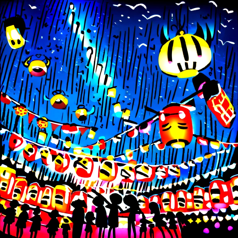 Summer festival、Japan、Bon dance、milky way、The composition ratio of the sky is 60%、No people、The number of lanterns６t