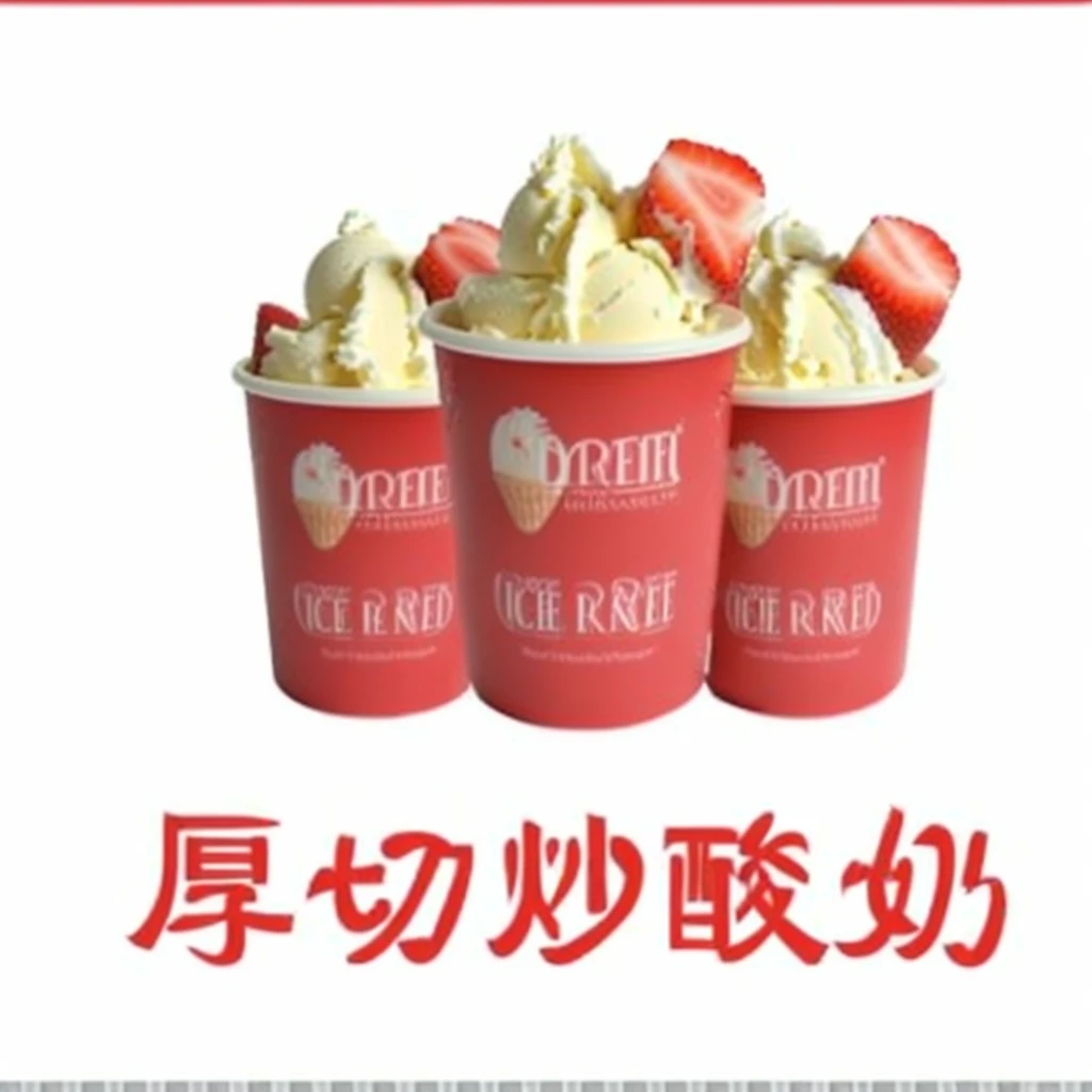 Three cups of ice cream,There are strawberries and strawberries in it, 2995599206, image, 3580780586, 33861569, 32745695, 3278750727