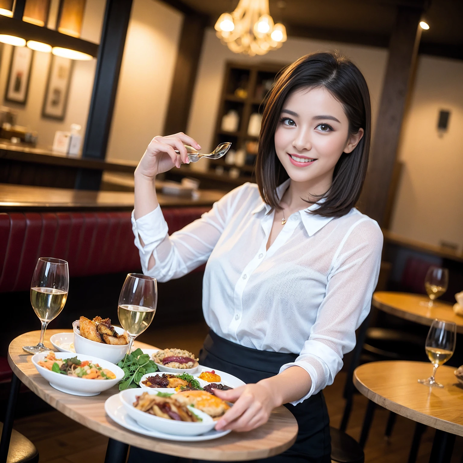 ((Highest quality、8K、masterpiece:1.3))、slimカップル、modelカップル、(Realistic, Intricate details:1.2), full-course dinner、Wine Party、Amazing view of the sunset sky and clouds、A bright smile、The wonderfulness of smile、Bright image、The beauty of wine, Beautiful Face, blue eyes, The light shines on your face, Blushing, short hair,Bright Face、 (Age 37), 39 years old, red wine 、Appetizers、Italian food、Wine bottle、Champagne、sparkling wine、Two beauties、Brown Hair、Shortcuts、Long sleeve shirt、dress、Beautiful woman 1, (slimな顔), (The body is slim), (Brown Hair), (Shortcuts), cheeks turn a little red,Attractive beauty、restaurant, In a prominent place (From the waist up) Nova Frog Style, actress, model, Upper Body, White wine, slim, wine glass, 中央に置かれたwine glass, smile, (smile: 1.15), Beautiful fine grain, Depth f/2,saturation, High Contrast, Strong light and shadow,Moist Body:1.5、3D texture、Delicate eyes、Brown Hair、The hair is very shiny、