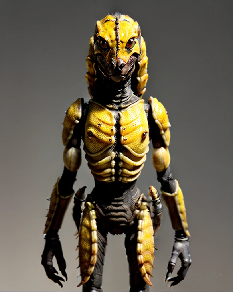 A captivating and original creature design, combining the features of an antlion and a scorpion. The creature has the upper body and head of an antlion, with its distinctive curved jaw, and the lower body of a scorpion with an arched, segmented tail terminating in a deadly stinger. Its exoskeleton is a unique blend of the two species, with a rough, insect-like texture and a sharp, armored carapace. The creature's eyes are large and piercing, while its pincers are ready to grasp and hold onto its prey.