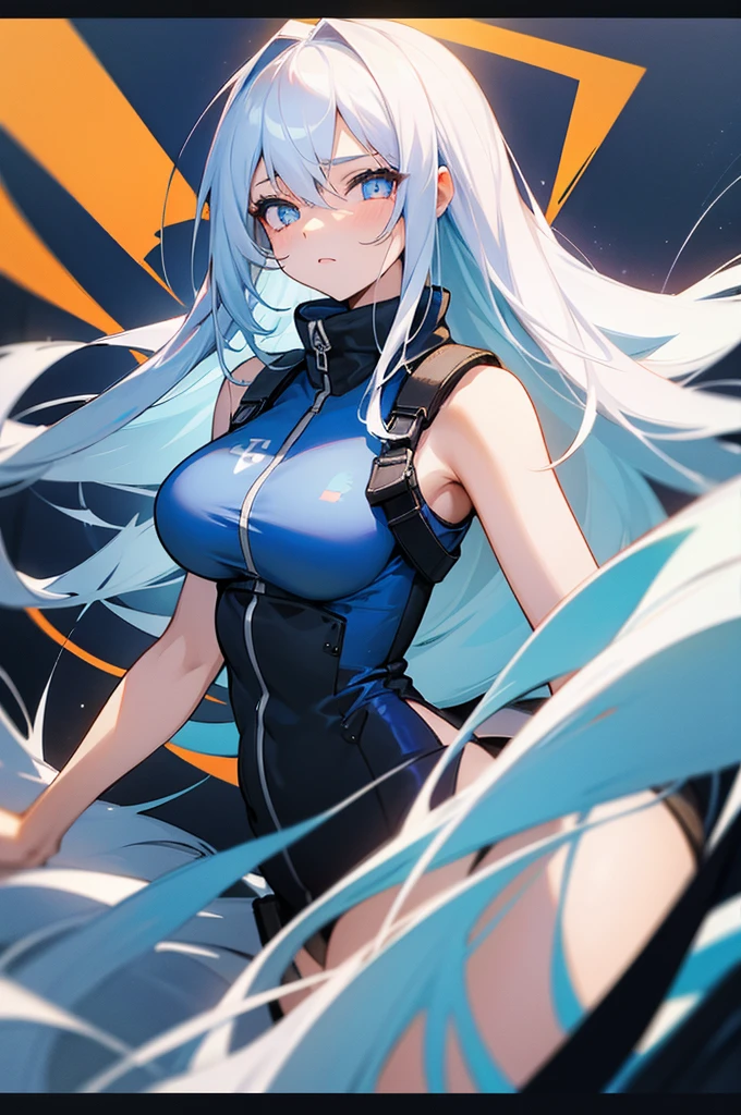 A girl,White long hair,Dissemination,Light blue pupils,Big breasts,-yeld giHumanity,A bit dull,mild,Casual wear,Azur route style