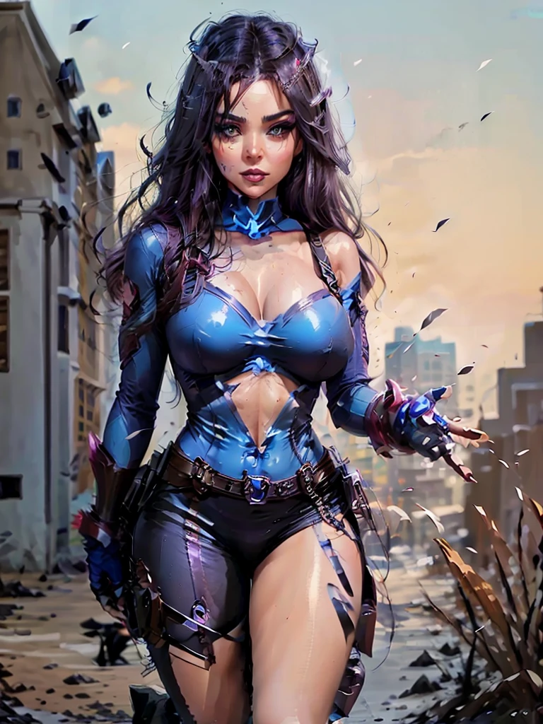 Blue Power Ranger, hurricane , goth woman big , character sheet,goth makeup, character design,view all sides, full detail different poses