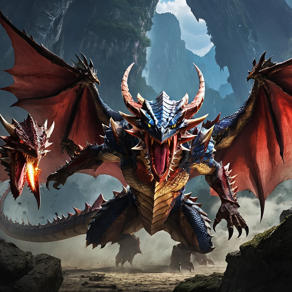 Monster Hunter、((Rathalos))、Red Scales、Dragon、Blue Eyes