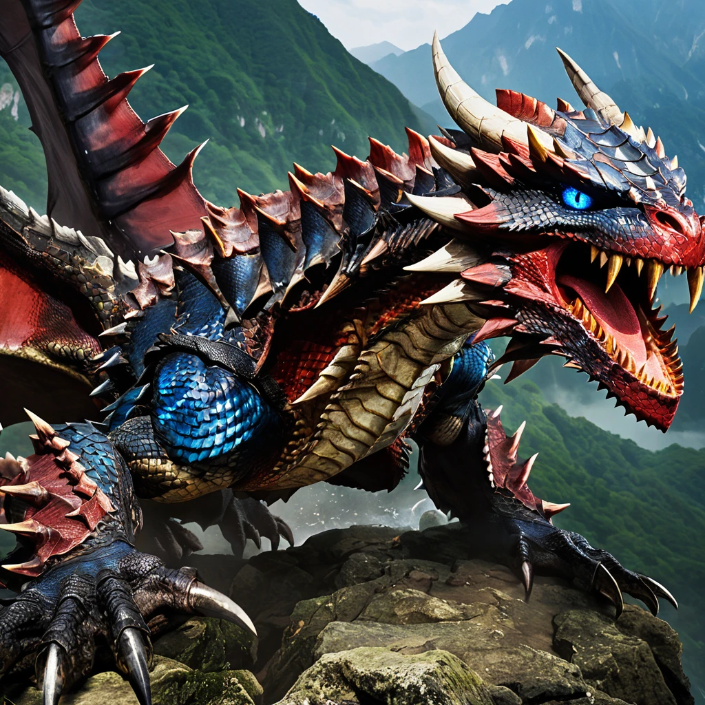 Monster Hunter、((Rathalos))、Red Scales、Dragon、Blue Eyes