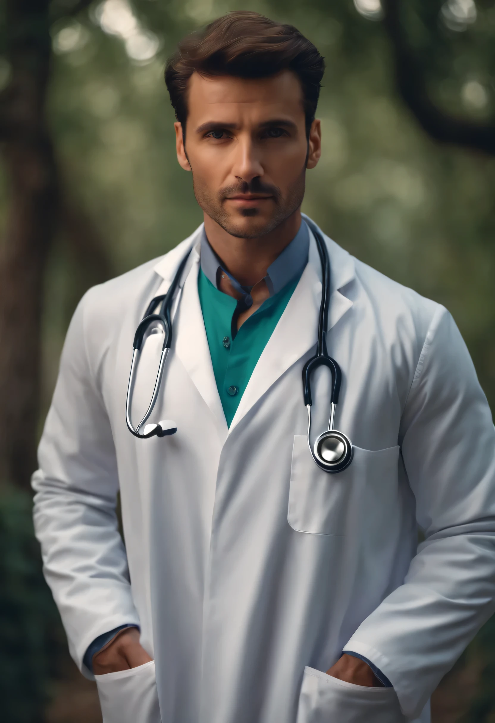 Handsome doctor in naturally super realistic latin coat, Realismo, 4k, Full HD, olhar penetrante