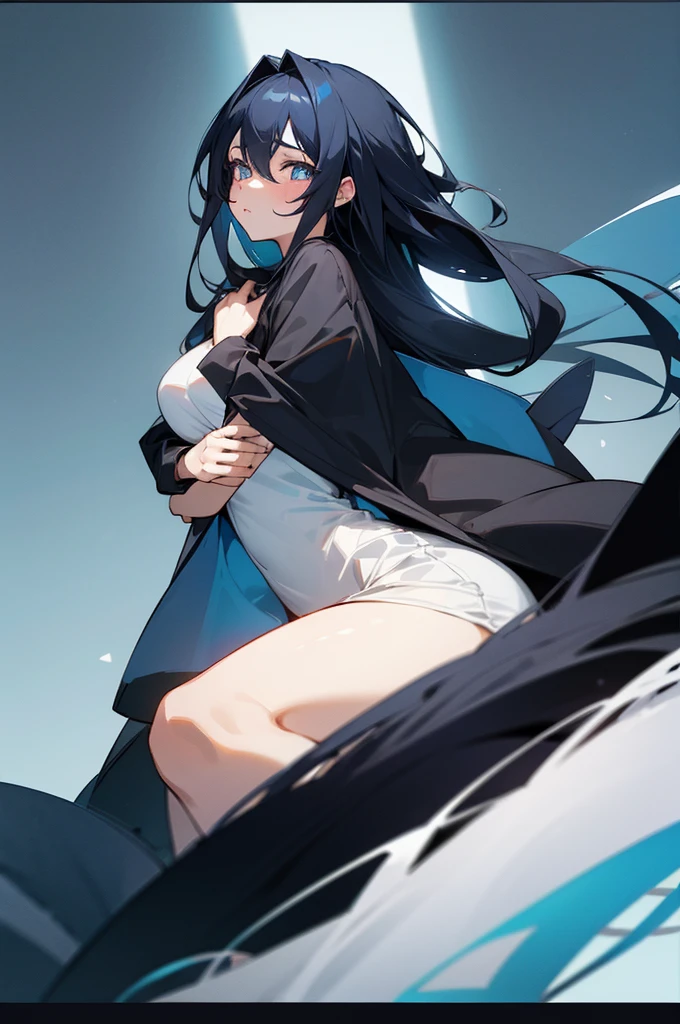 A girl,Black long hair,Dissemination,Light blue pupils,Big breasts,Humanity,A bit dull,mild,Dress conservatively,Azur route style,Casual wear