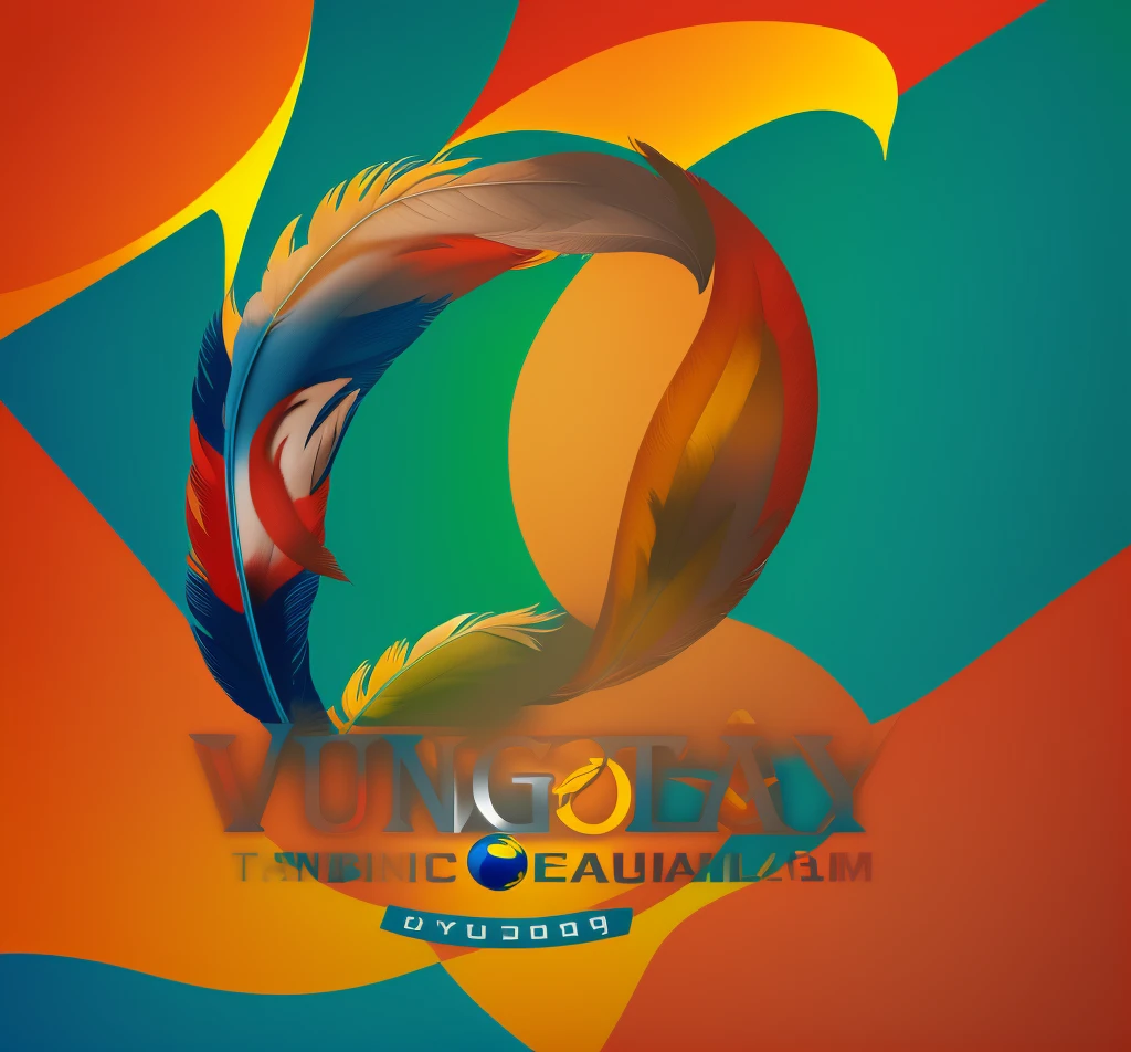 Logo, sport logo, Olympic logo, Digital design, illustration, realistic photo, feathers, unchange colors, blue mix green and red & yellows & orange