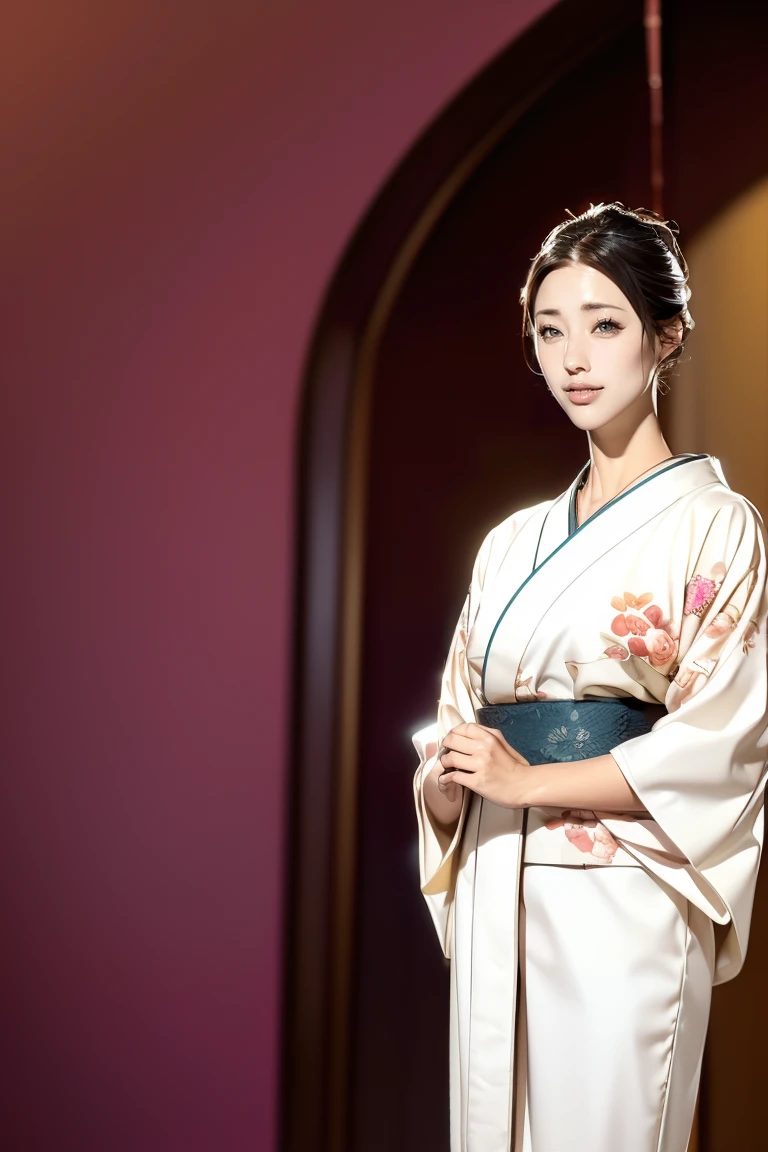 (Highest quality、Tabletop、8K、Best image quality、Award-winning works)、(1 Beautiful Mature Woman:1.1)、(Innkeeper:1.1)、(Elegant floral kimono:1.2)、(A kimono with a perfect and accurate collar:1.2)、Perfect Mature Woman Portrait Photo、Glowing Skin、Standing Elegantly、(Blurred elegant and elaborate perfect Japanese style room background:1.3)、(The most natural and perfect tidy Japanese-style room background:1.2)、Glowing White Skin、Very white skin、(Accentuate your body lines:1.1)、(Standing most elegantly:1.2)、(Large Breasts:1.2)、(Staring at me:1.2)