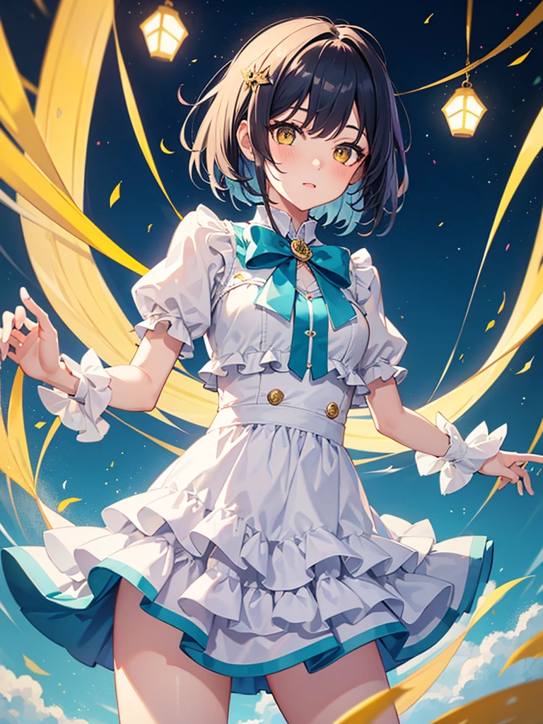 actor、ちいさなスーパーIdol、shy person、Tan Skin、(10歳のgirl)、(Beachで泳いだり)、(Wet school uniform)、(Wet and see-through uniform)、(Laughing)、((Highest quality、8k、masterpiece:1.3))、girl、White Dress:1.1、Cute girl、Primary school students、Young Girl、(Flat Chest)、(Small breasts)、(((Acup)))、bust75centimeter、Idol、Droopy eyes、yellow、Small and delicate body、Slender、Super detailed face、(Big eyes:1.2)、Make your eyes clearer、double eyelid、Ultra-high resolution,、Wide forehead、No makeup、Realistic eye and facial details, Perfect teeth alignment、Perfect eyes and a perfect mouth、 Cheerleader、スクールSwimwear、Bloomers、1girl、Gravure pose、ponytail、Charm、髪をかき上げながら笑顔でWink、Beach、mini skirt、gold、Beautiful Supermodel, Dark Eyes、Wink、Swimwear、bikini、slender、(Acup)、Fairy、ballerina、Shiny satin fabric、Pool Party、Perfect Face、Perfect Eyes、Narrow waist、ribbon、beautiful girl、(Short Hair)、ribbonの髪飾り、Garter Ring、マイクロbikini、(masterpiece), Beautiful Face, 、 Beautiful Eyes, Black Hair, very cute, 8 Life-size,8k resolution, elegant, Approaching perfection, A stunningly beautiful 10-year-old girl(1girl:1.1), Ultra-high resolution, Best Quality, Small round face, Big eyes, Highly detailed face and eyes, Slenderの, Thin thighs, Make your legs thinner,