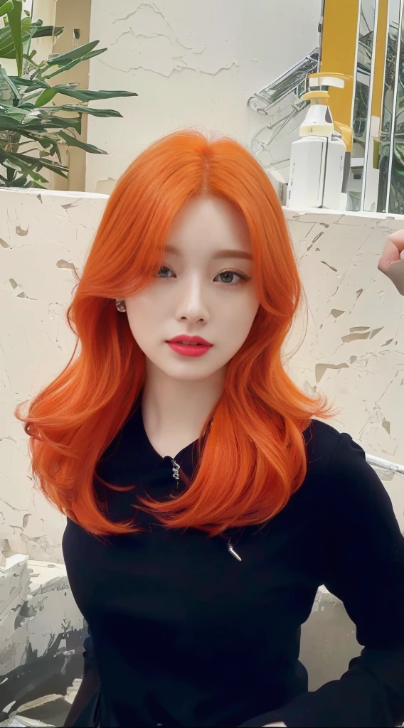 8K high quality,1 woman,Bright Orange Hair:1.5