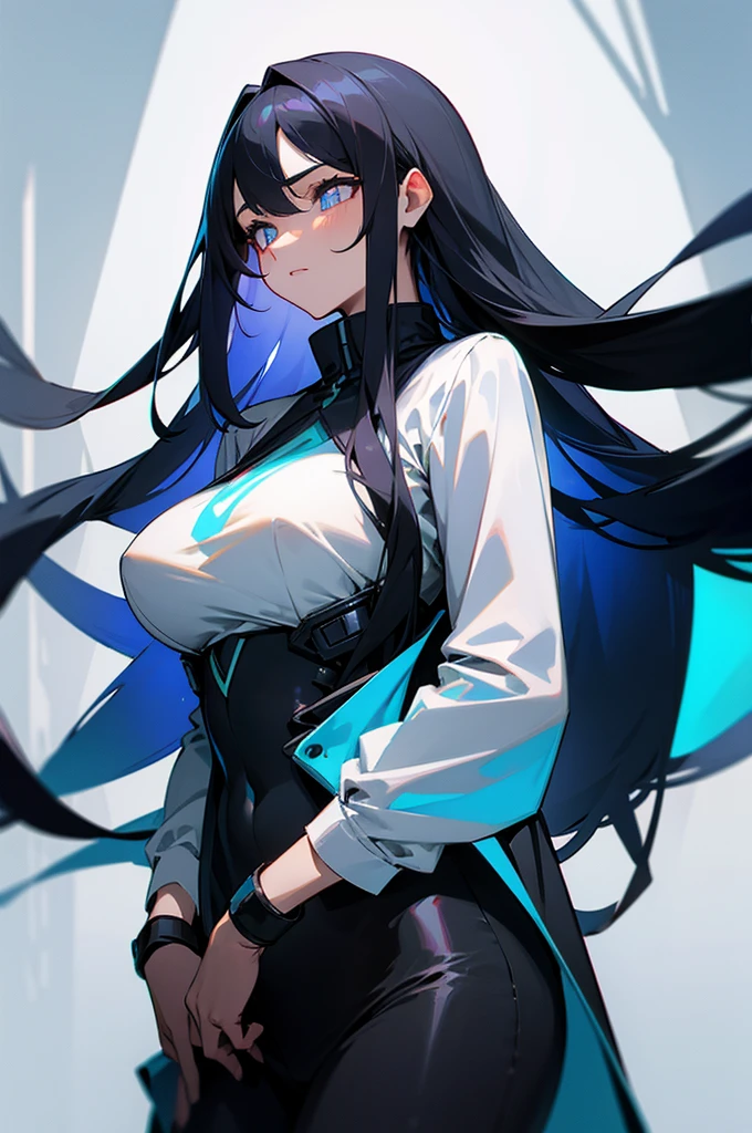 one，Black long hair，Dissemination，Light blue pupils，Big breasts，Humanity，gentle，Casual wear