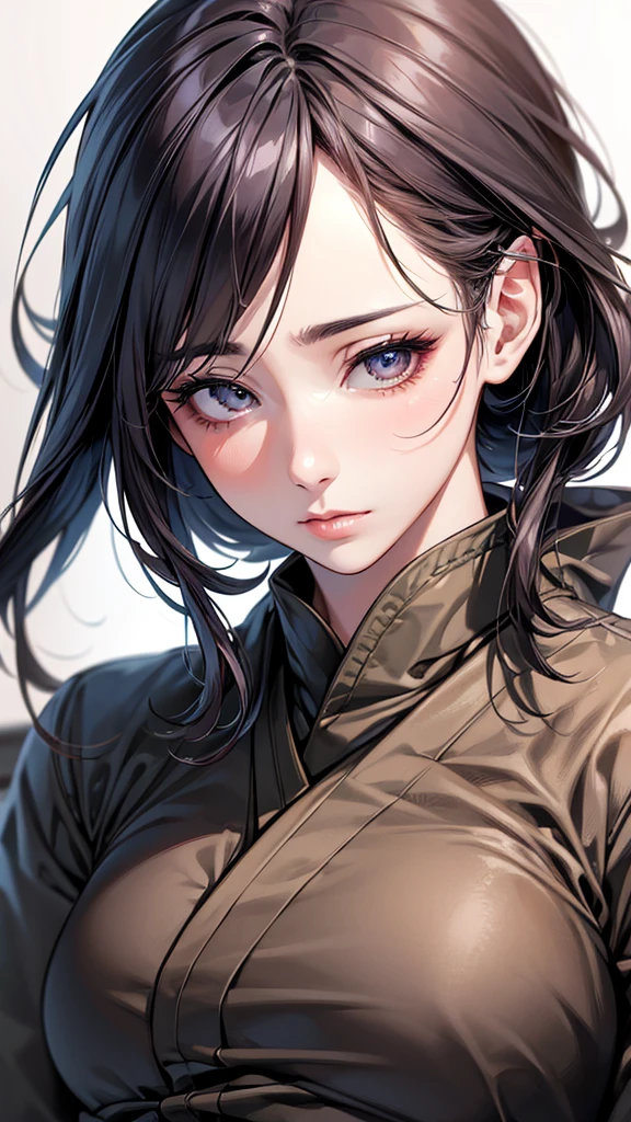 Highest quality, Ultra-high resolution, (Realistic: 1.4), beautiful Eyes, Super beautiful, beautiful, Warrior, Japanese style, beautiful Soldier, Eyes that beckon、Droopy eyes, Mistress&#39;s point of view, Attractive look, Sexy smile, Perfect Style, Perfect balance, whole body、Detailed skin, Mischievous Gaze, (Black Hair、ponytail:1.4)、Japanese sword