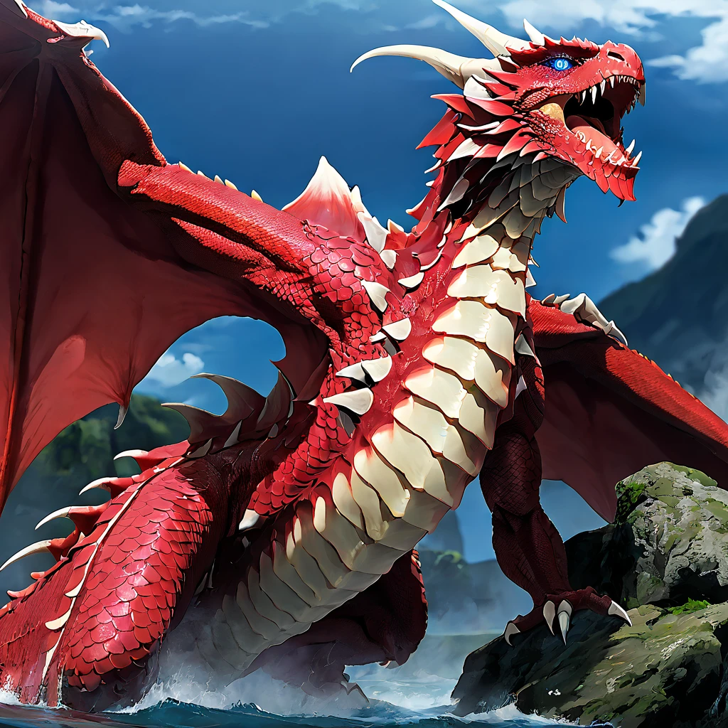 Monster Hunter、((Rathalos))、Red scales all over the body、Dragon、Blue Eyes、erection、Erect penis、(((Fucking from behind)))